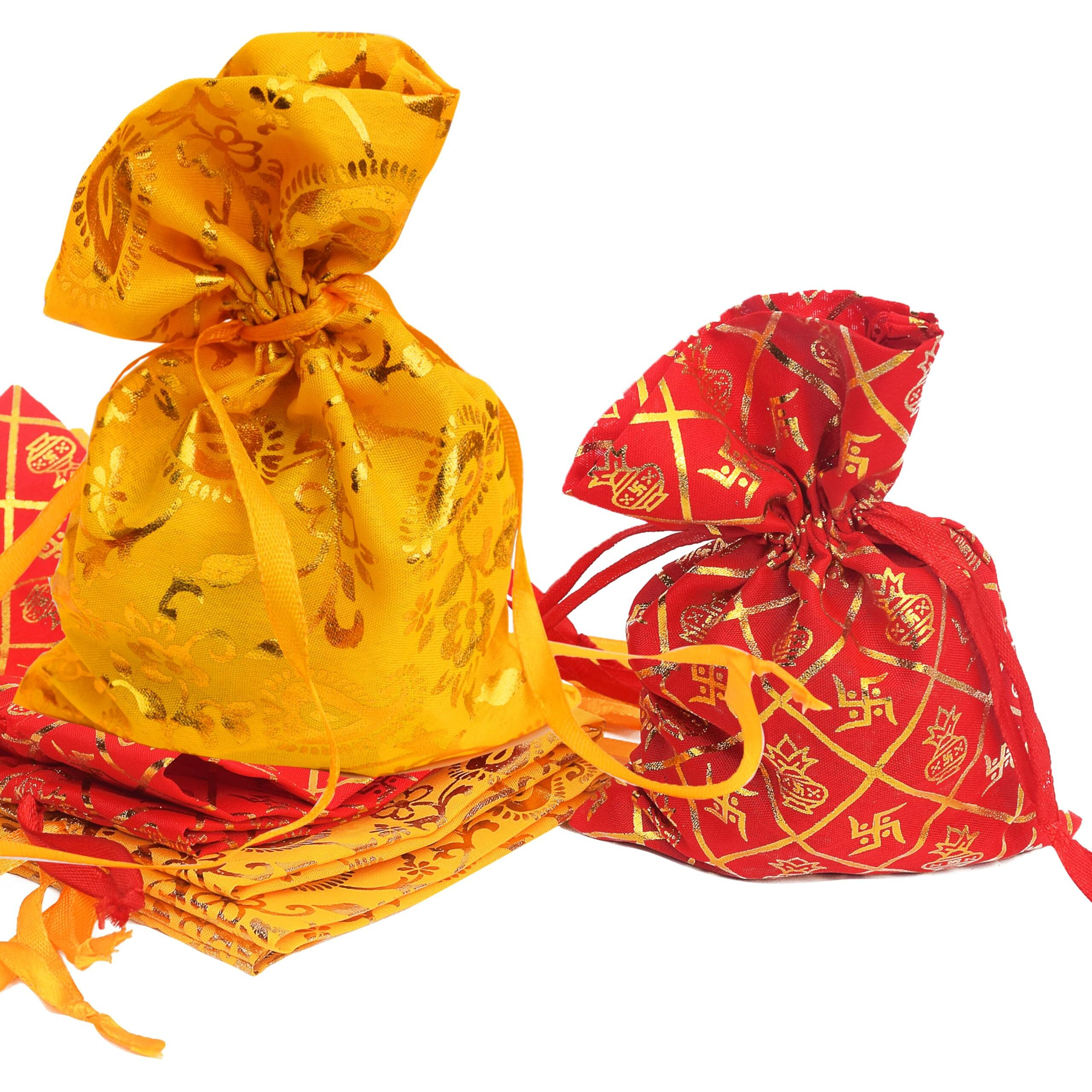 Pure Source India Orgenza Pouch/Potli For Weeding Gift, Return Gift, Dry Fruits And Diwlai Gift (4X7 Inch) (Set Of 6 Pcs)