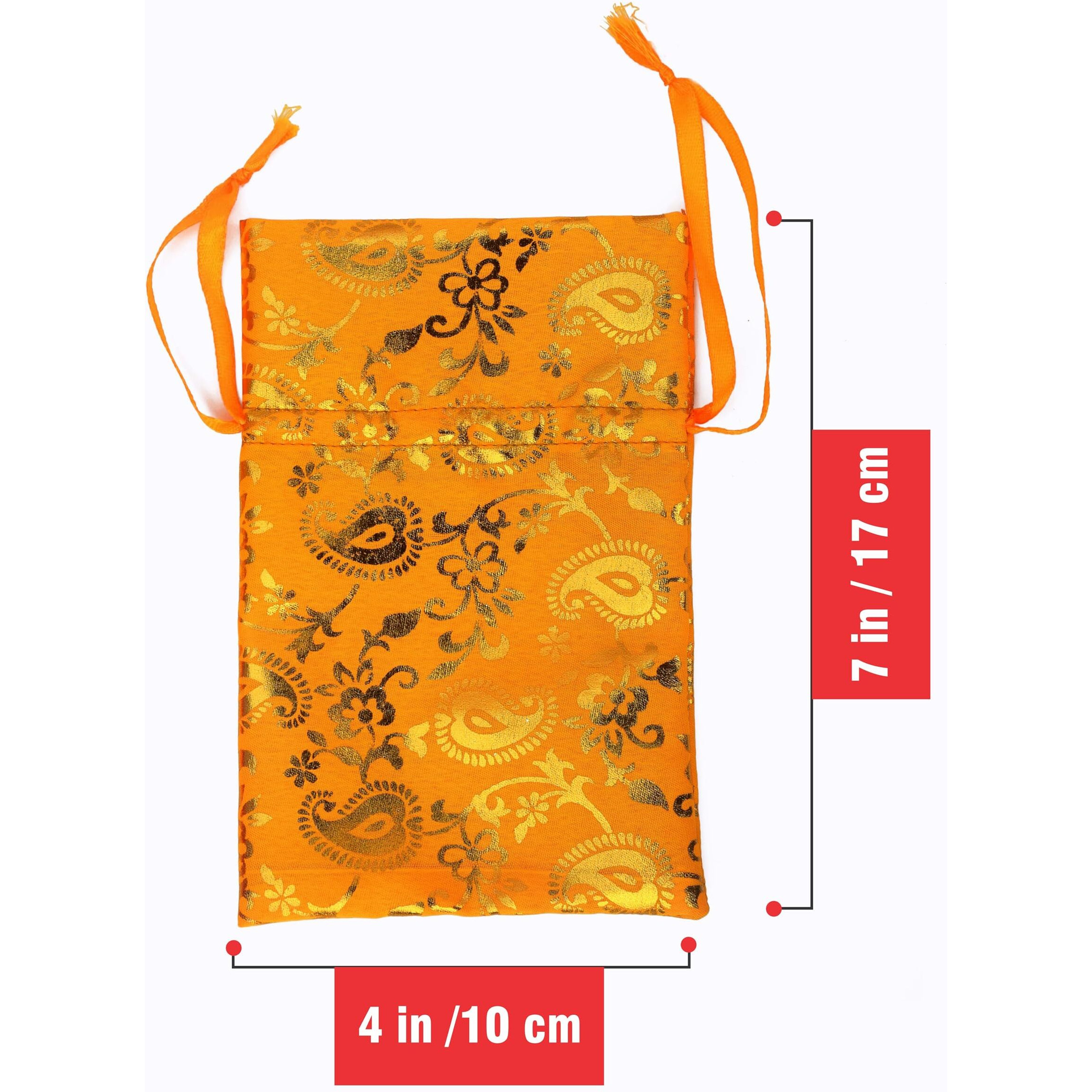 Pure Source India Orgenza Pouch/Potli For Weeding Gift, Return Gift, Dry Fruits And Diwlai Gift (4X7 Inch) (Set Of 6 Pcs)