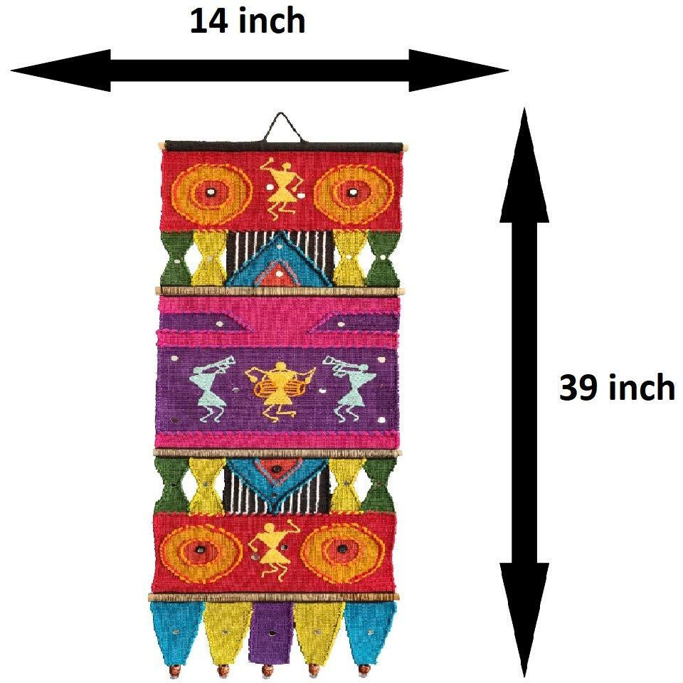 Varunavi Handloom Cotton Warli Dolls Wall Hanging Home Decor Tapestry 39" X 14"
