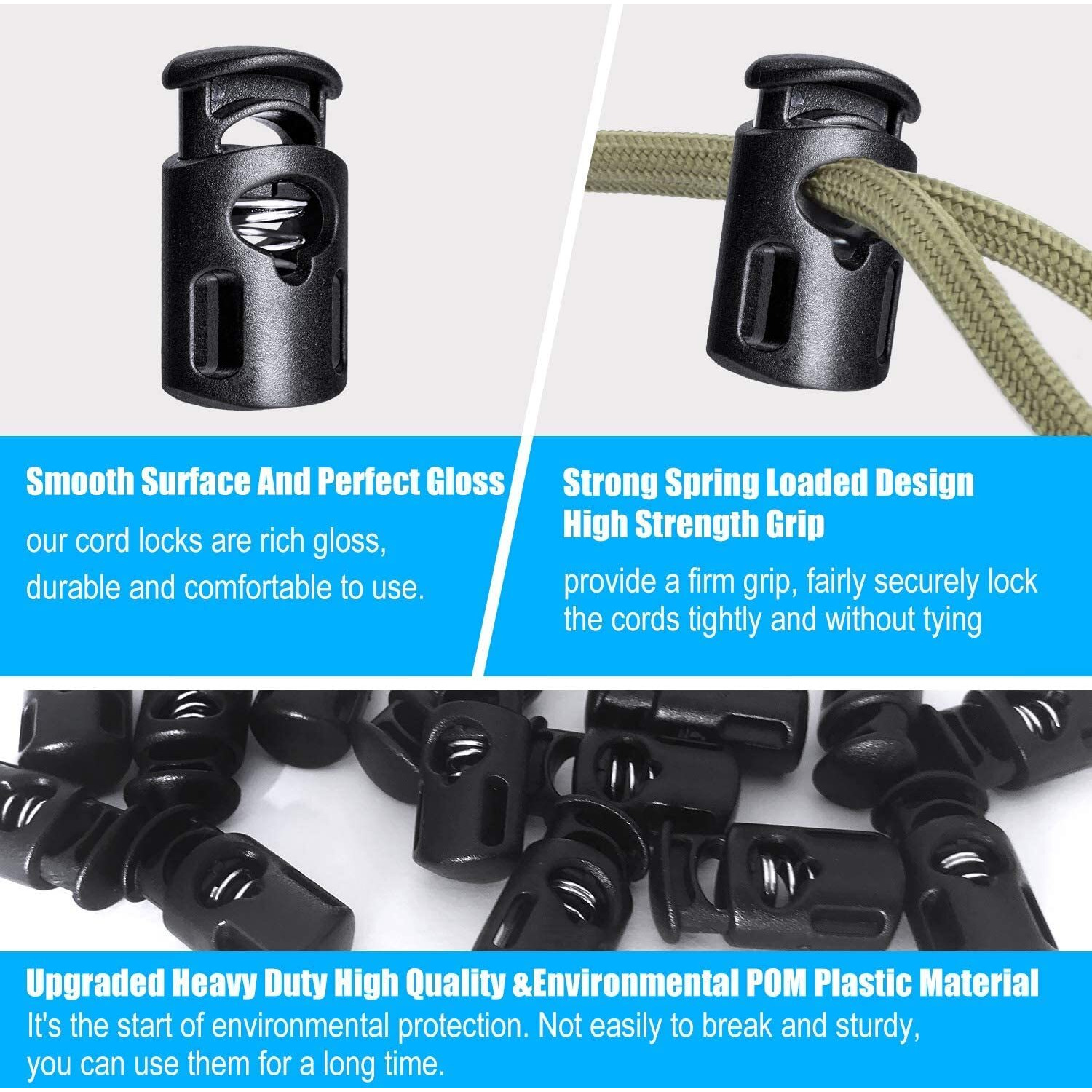 Aakriti 100Pcs Plastic Spring Drawstring Stopper Single Hole Heavy Duty Cord Stop Toggle Fastener Slider Lock End For Bag, Jacket And Other Drawstring Bags