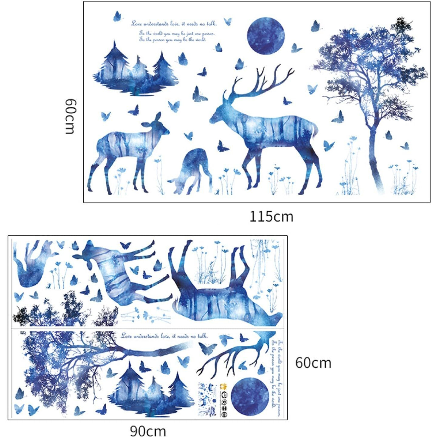 Indian Royals Nordic Dream Blue Deer Tree Kids Self Adhesive Home Dcor Wall Sticker (60 Cm X 90 Cm)