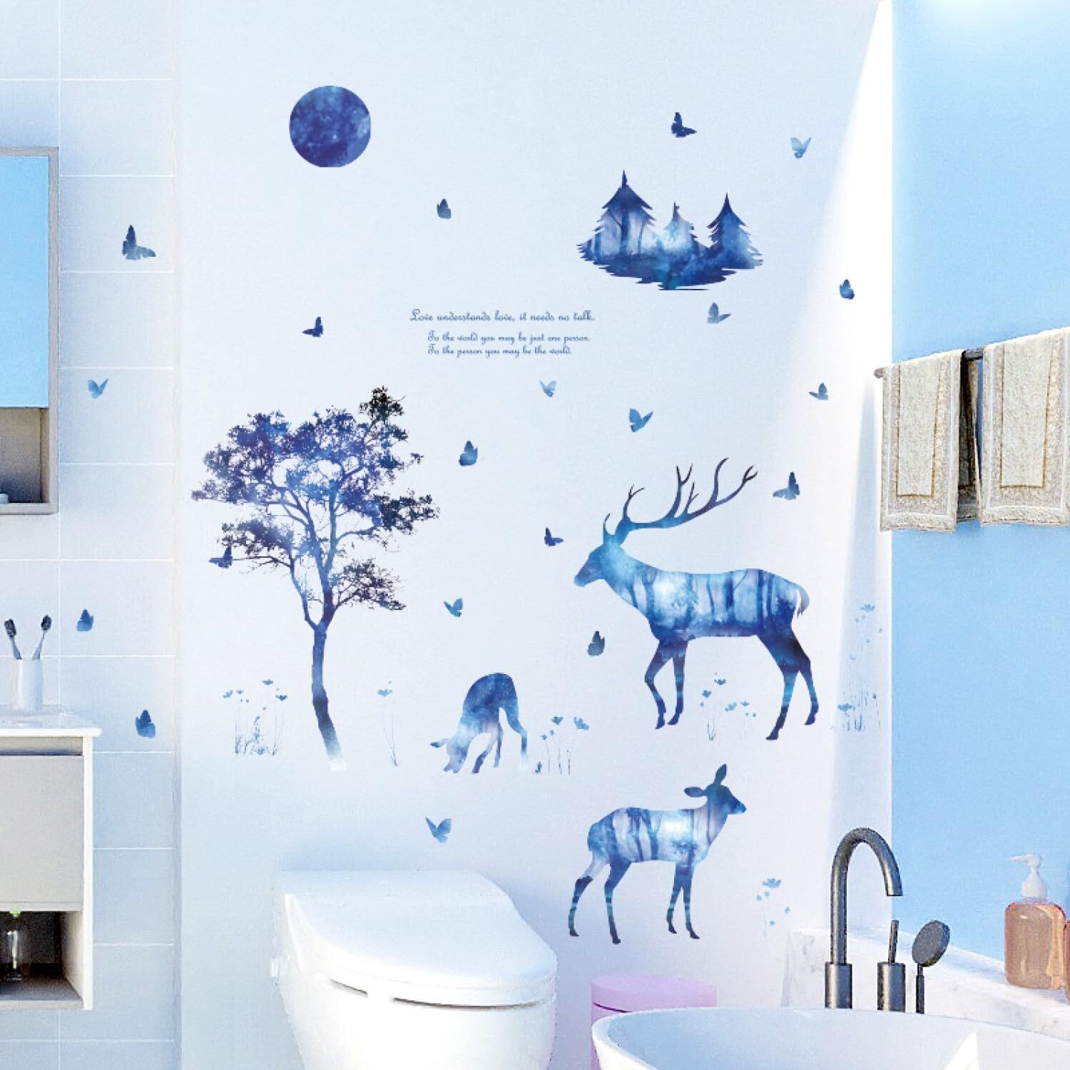 Indian Royals Nordic Dream Blue Deer Tree Kids Self Adhesive Home Dcor Wall Sticker (60 Cm X 90 Cm)