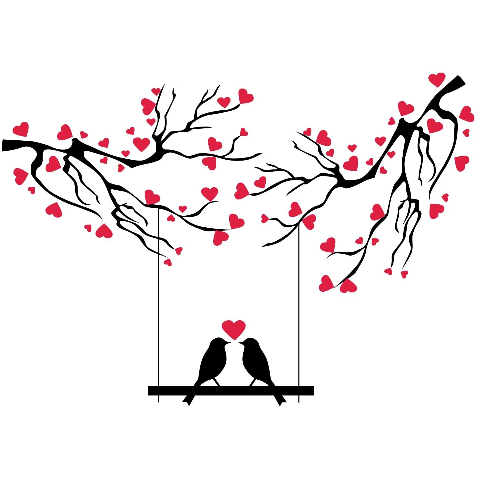 Dreamkraft Easy-To-Apply Wall Decals Of Love Birds On A Swing In A Tree For Home Decor & Living Room Or Bedroom (Multicolour 87 Cm X 122 Cm)