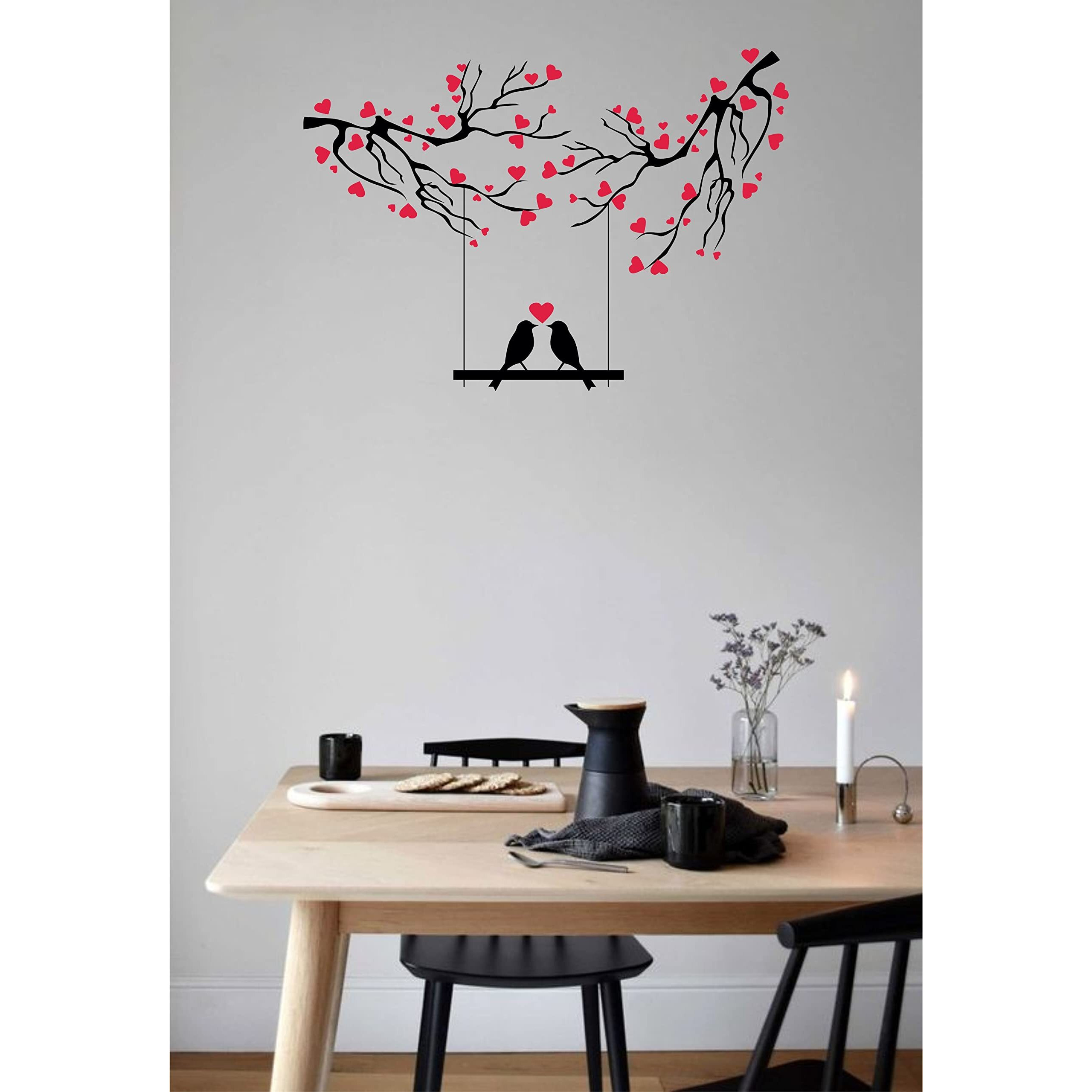 Dreamkraft Easy-To-Apply Wall Decals Of Love Birds On A Swing In A Tree For Home Decor & Living Room Or Bedroom (Multicolour 87 Cm X 122 Cm)