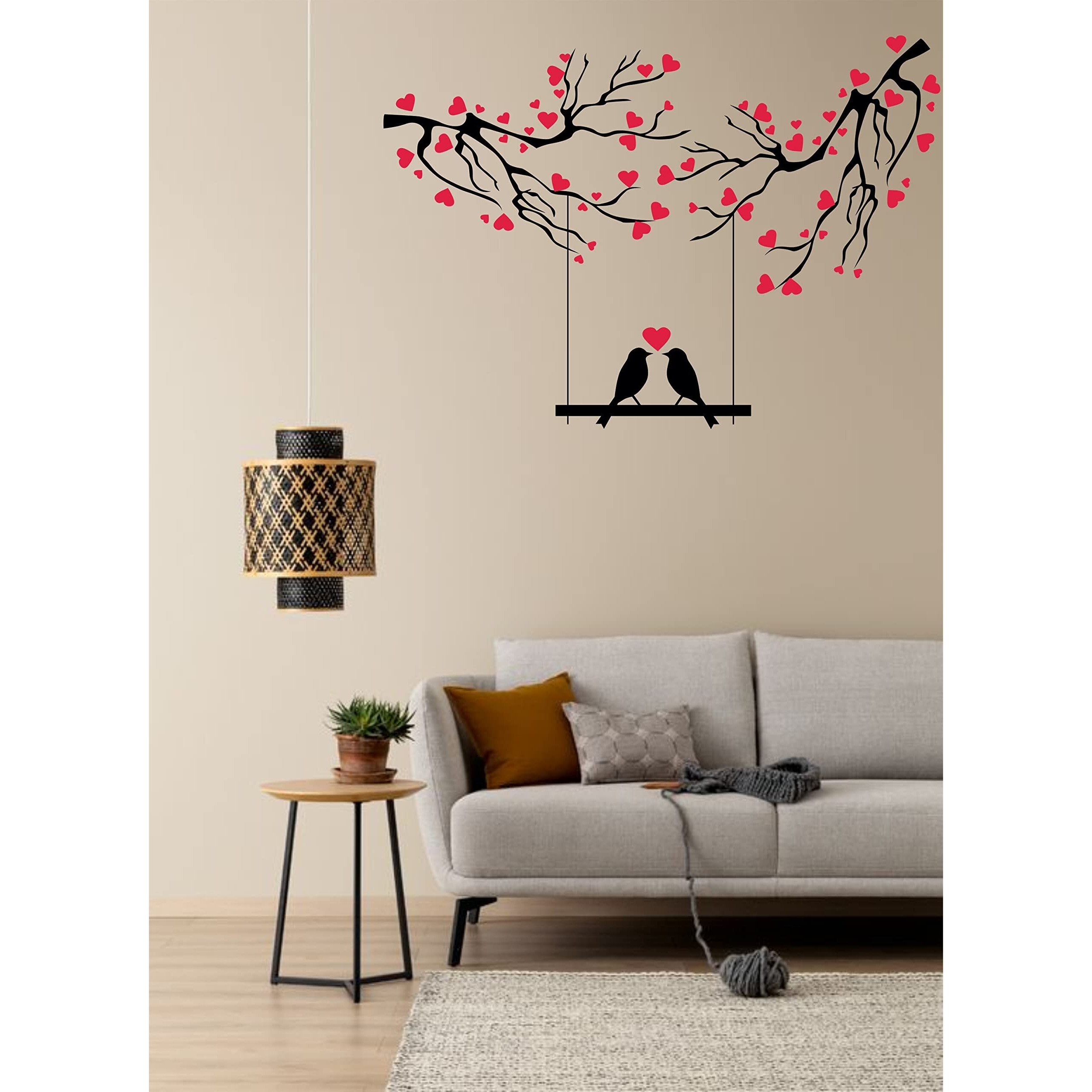 Dreamkraft Easy-To-Apply Wall Decals Of Love Birds On A Swing In A Tree For Home Decor & Living Room Or Bedroom (Multicolour 87 Cm X 122 Cm)