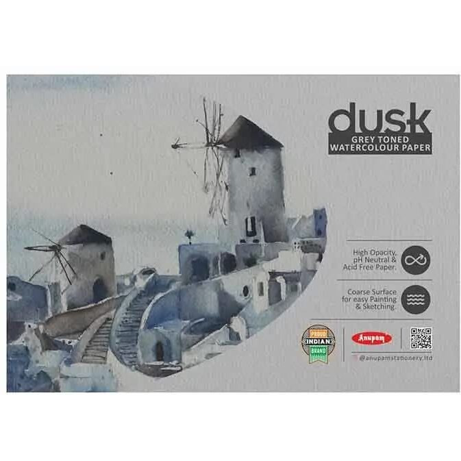 Anupam Dusk Grey Toned Watercolour Paper Pad - Cold Press Paper - 225 Gsm - 15 Sheets - A3