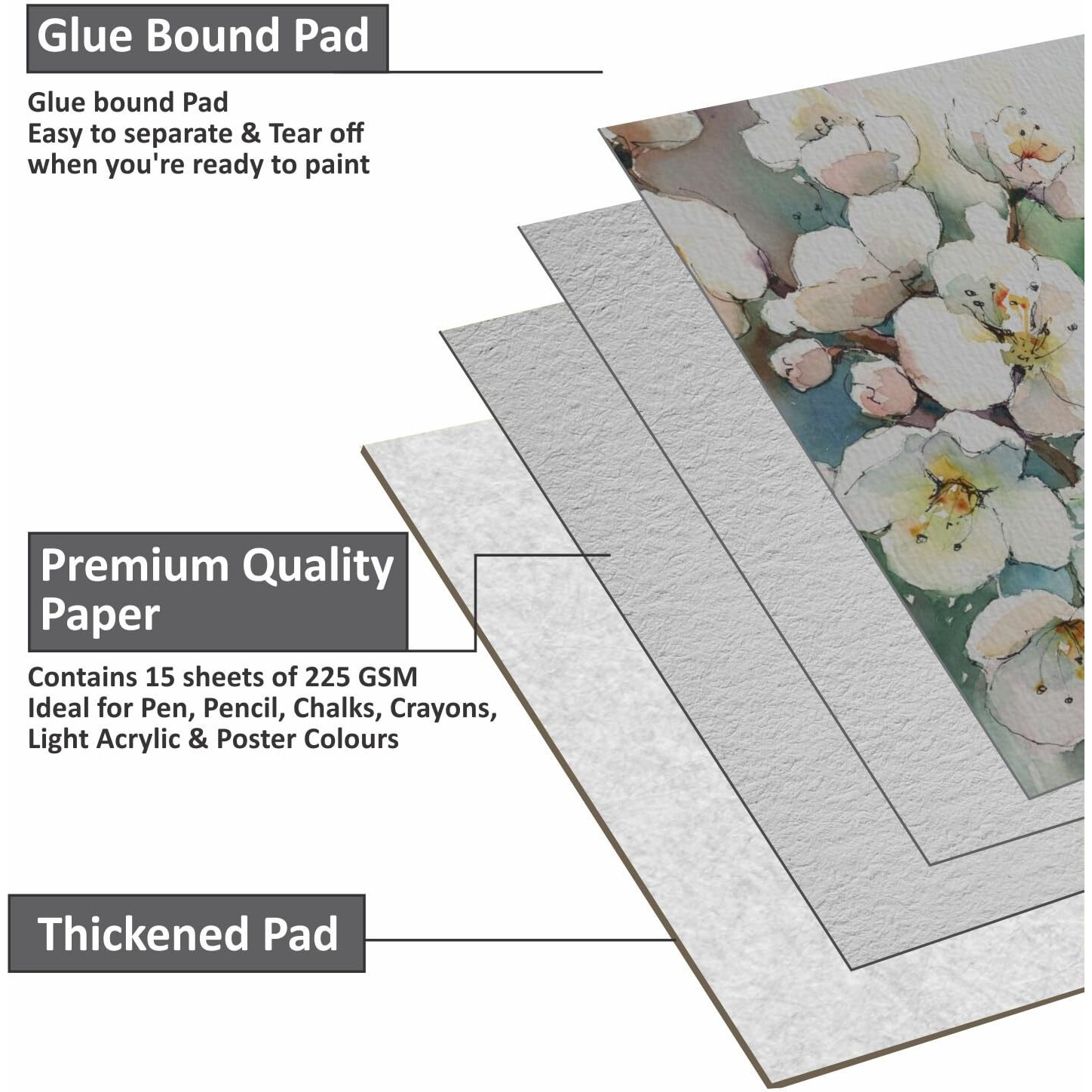 Anupam Dusk Grey Toned Watercolour Paper Pad - Cold Press Paper - 225 Gsm - 15 Sheets - A3
