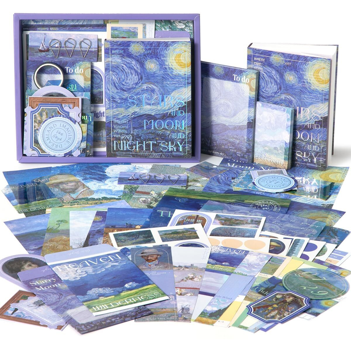 Wemol Vintage Journal Scrapbook Pack Kit For Art Journaling Bullet, Planners Diy Paper Stickers, Craft Kits Notebook, Collage Album Aesthetic Sticker (Blue Starry Night)