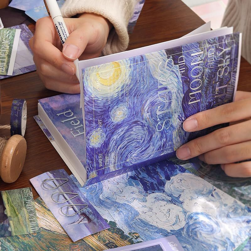 Wemol Vintage Journal Scrapbook Pack Kit For Art Journaling Bullet, Planners Diy Paper Stickers, Craft Kits Notebook, Collage Album Aesthetic Sticker (Blue Starry Night)