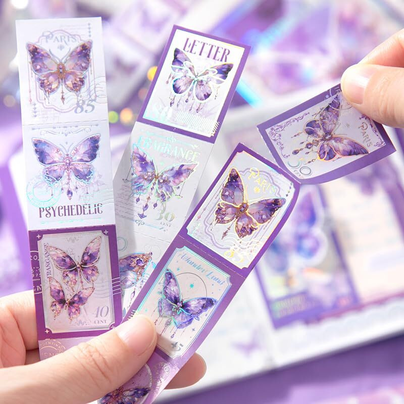 Svulint Paper Vintage Big Size Aesthetic Scrapbook Kit, Scrapbooking Supplies Kit With Bullet Junk Journal,Stationery,A6 Grid Notebook Journaling Gift Set (Purple Butterfly)