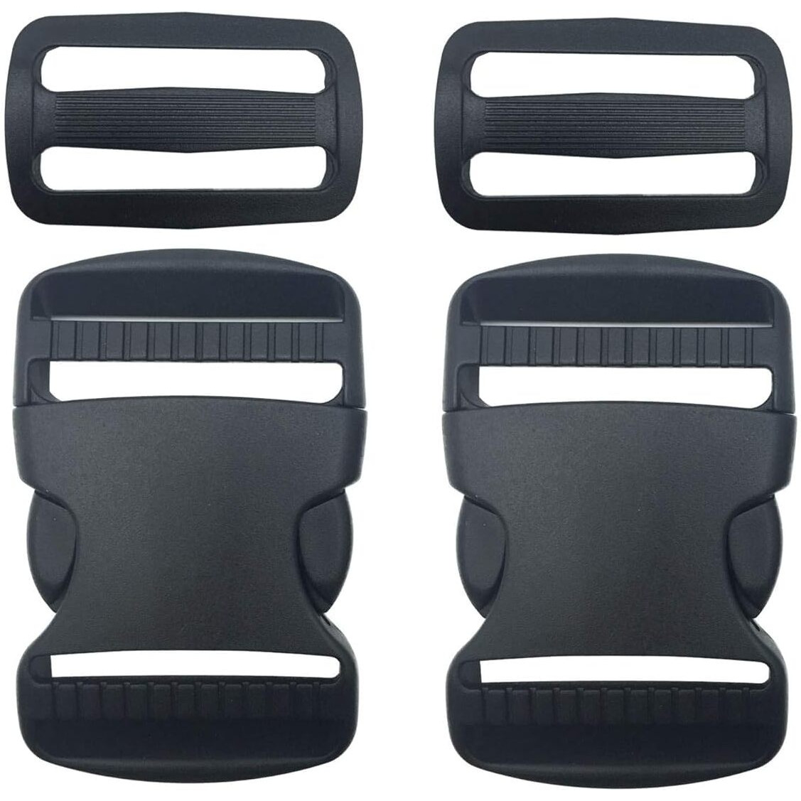 Shopee 2 Set 1.5 Inch Flat Dual Adjustable Plastic Quick Side Release Plastic Buckles And Tri-Glide Slides For Luggage Straps Pet Collar Backpack Repairing (Black, Fit For 1.5/38Mm Webbing Straps)