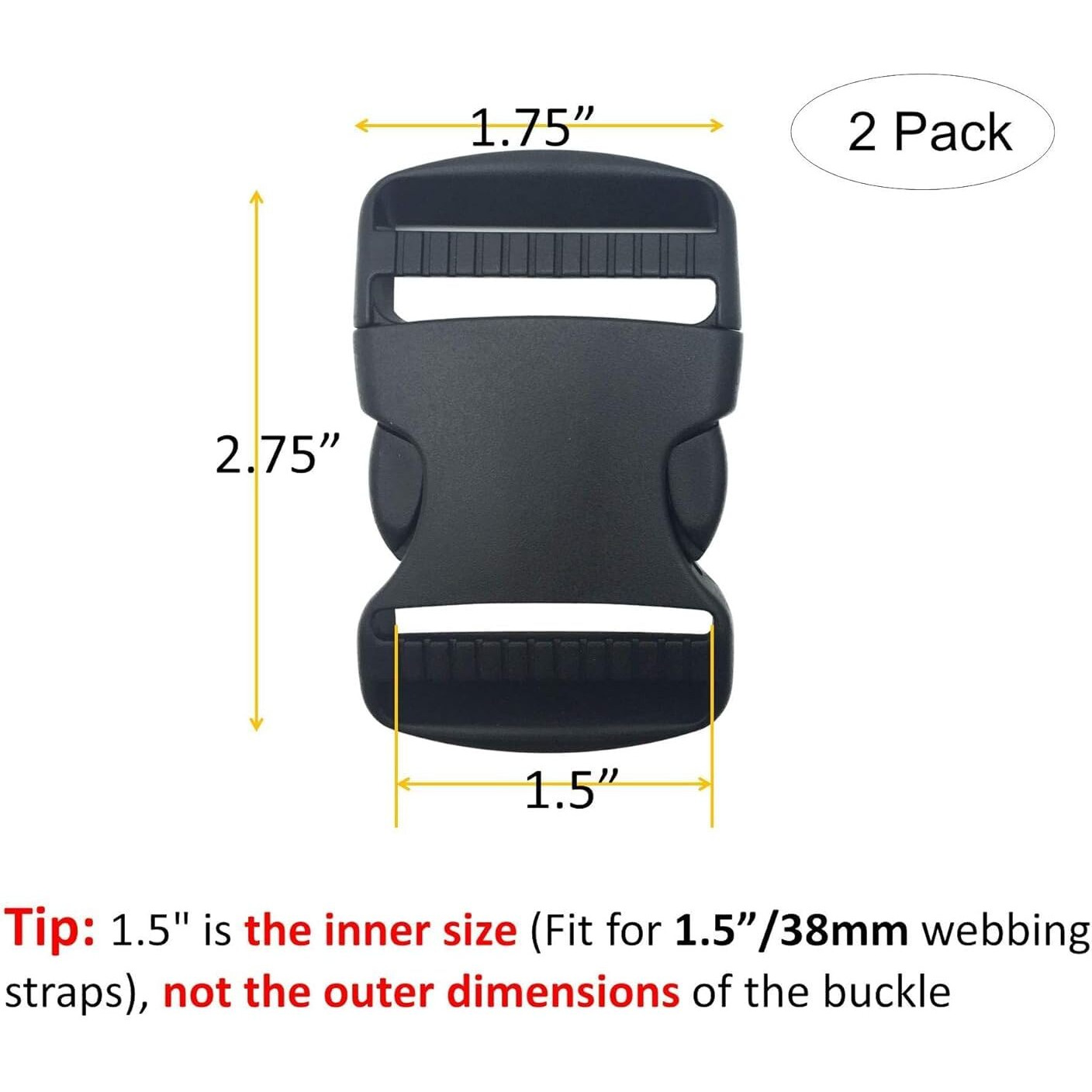 Shopee 2 Set 1.5 Inch Flat Dual Adjustable Plastic Quick Side Release Plastic Buckles And Tri-Glide Slides For Luggage Straps Pet Collar Backpack Repairing (Black, Fit For 1.5/38Mm Webbing Straps)