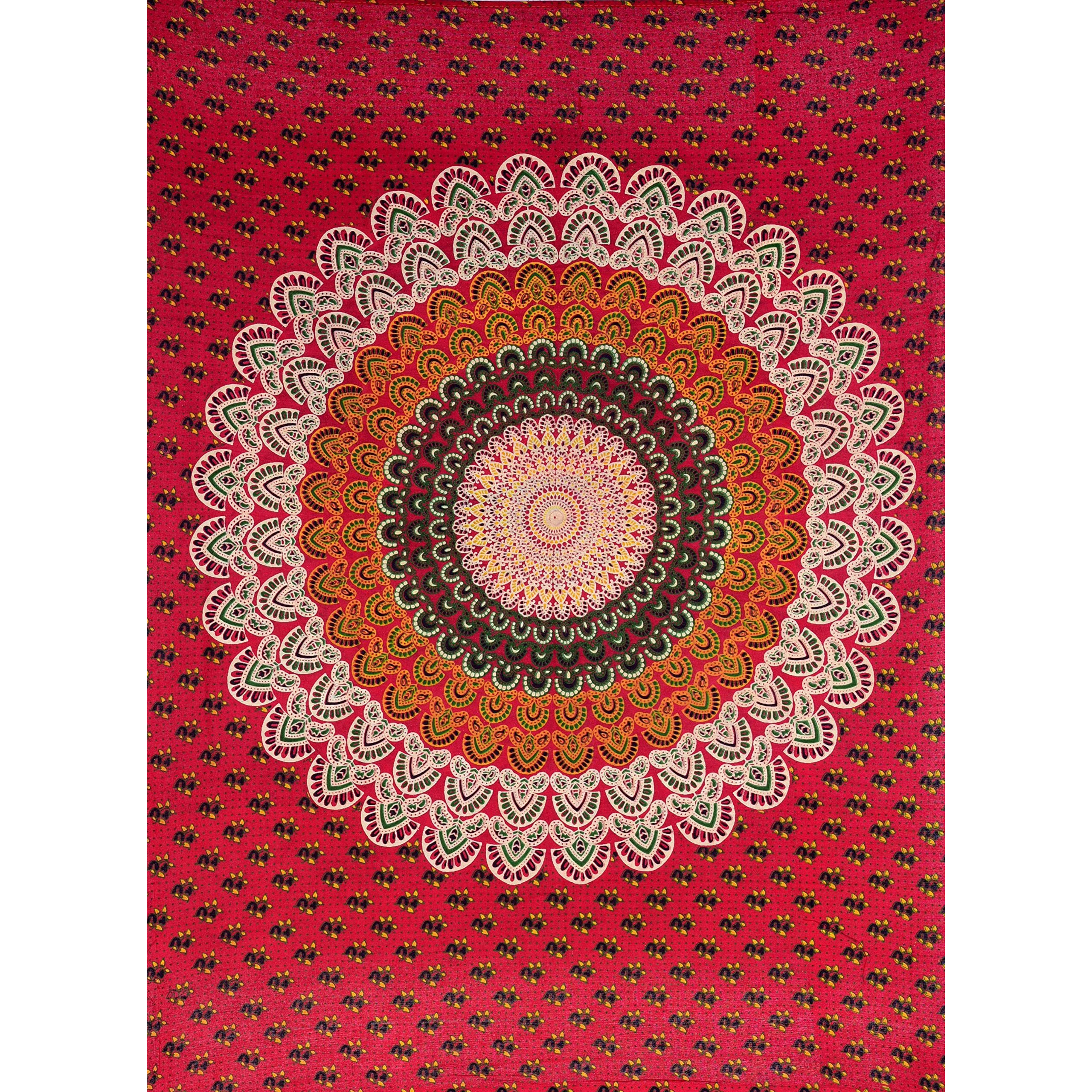 Ravaiyaa - Attitude Is Everything Peacock Mandala Printed Poster Yoga Mat Home Wall Sofa Decor Cotton Wall Hanging Small Tapestry (Red)