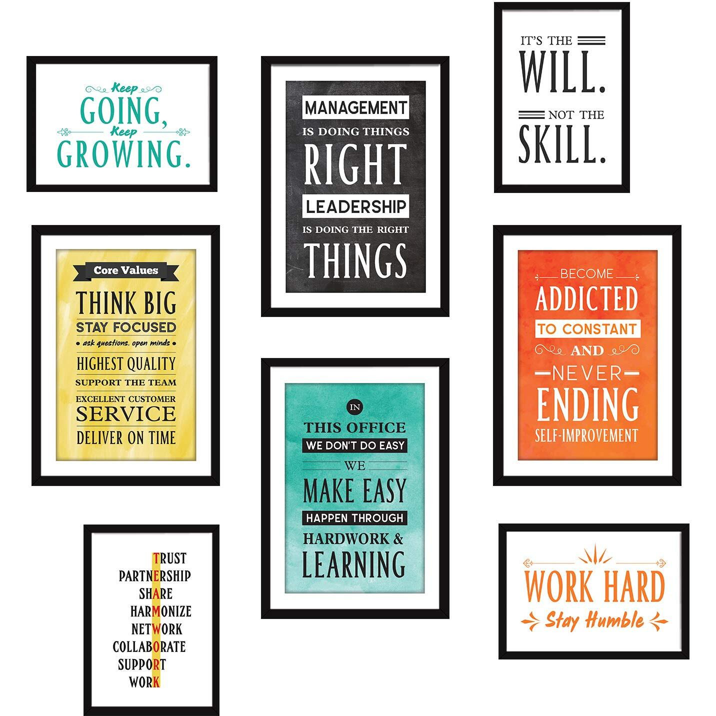 Chaka Chaundh Motivational Office Business Quotes Vintage Wall Frames (A3 And A4, Multicolour) -Set Of 8