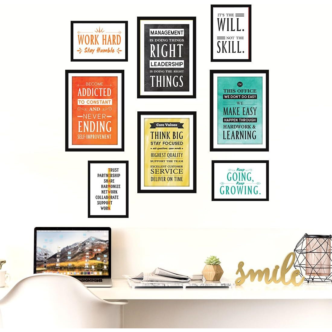 Chaka Chaundh Motivational Office Business Quotes Vintage Wall Frames (A3 And A4, Multicolour) -Set Of 8