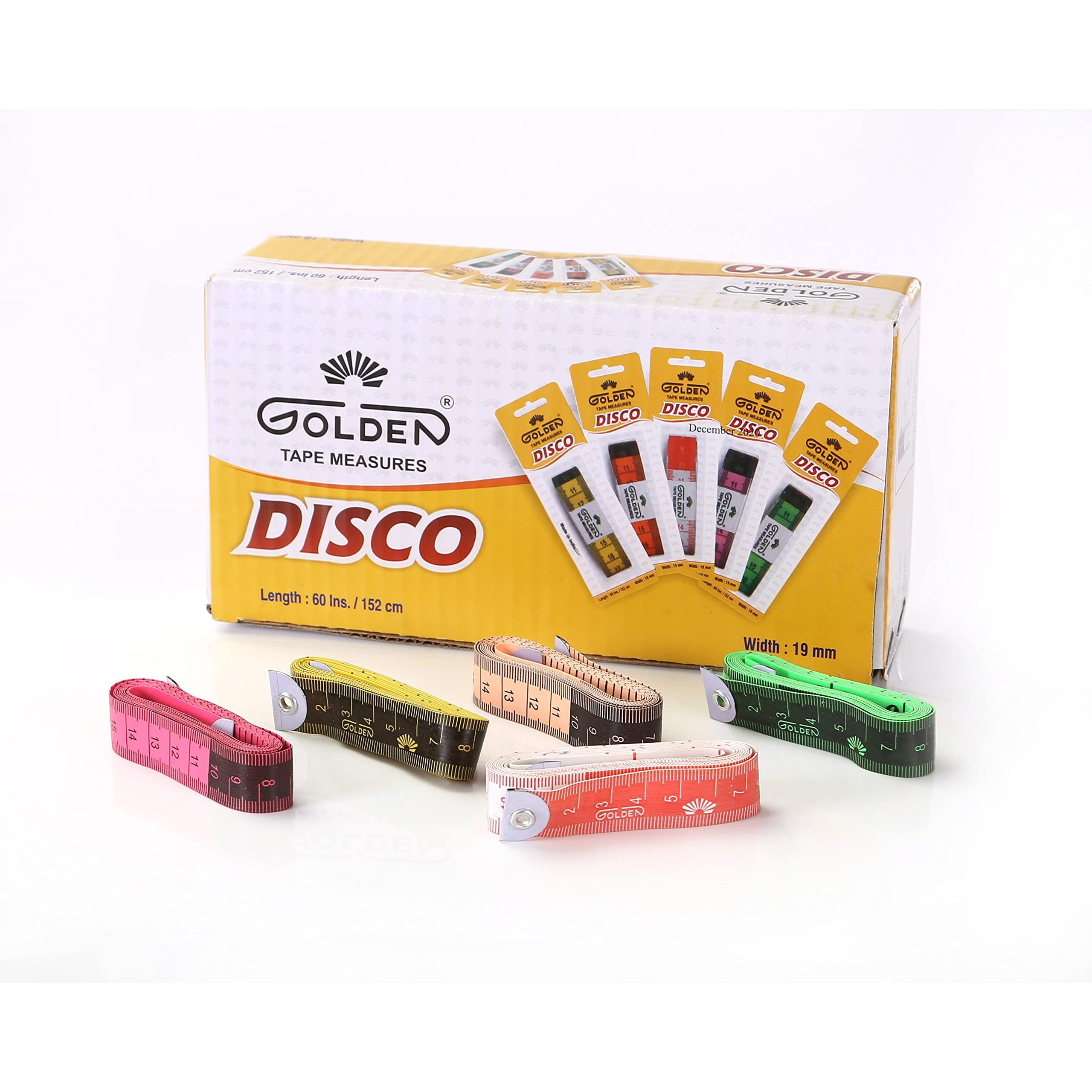 Golden Tailor Tape Measure 1.50 Meter/60 Inches Pack Of 5, Premium Pvc Fiberglass Disco Measuring Tapes For Body & Cloth Measure, Dressmaking, Cloth Cutting, Home Tailoring (19 Mm)