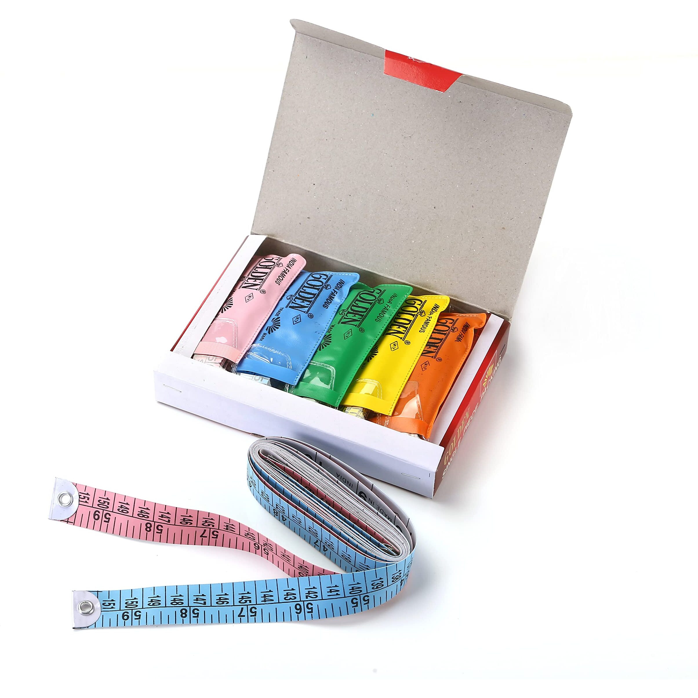 Golden Tailor Tape Measure Tailoring Tape 1.50 Meter Pack Of 5, Pvc Cloth Measuring Tapes For Body & Cloth Measurements, Dressmaking, Cloth Cutting, Home Tailoring (18 Mm)