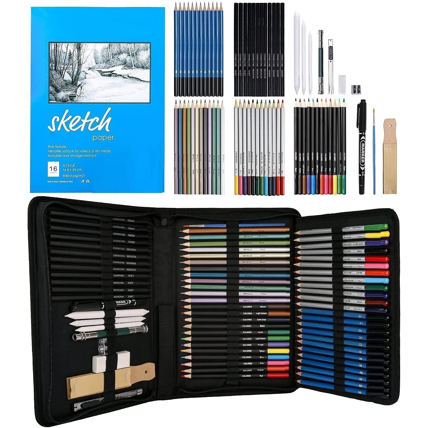 Wynhard 71 Pcs Colour Pencils Drawing Kit Pencil Colours Pencil Kit Sketch Color Pencil Set Sketch Kit Drawing Colour Pencil Shading Sketching Kit Water Colour Pencil Set For Artist Kids Adults