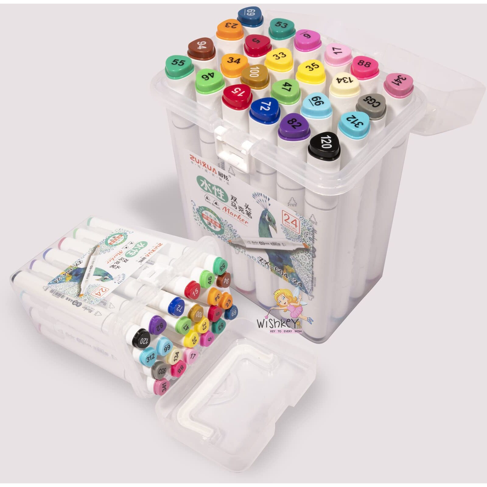Wishkey Medium Point Dual Tip Double Sided Art Marker Pens For Drawing And Sketching, Dry Smudge Proof Markers For Adults And Kids (Pack Of 24, Multicolor)
