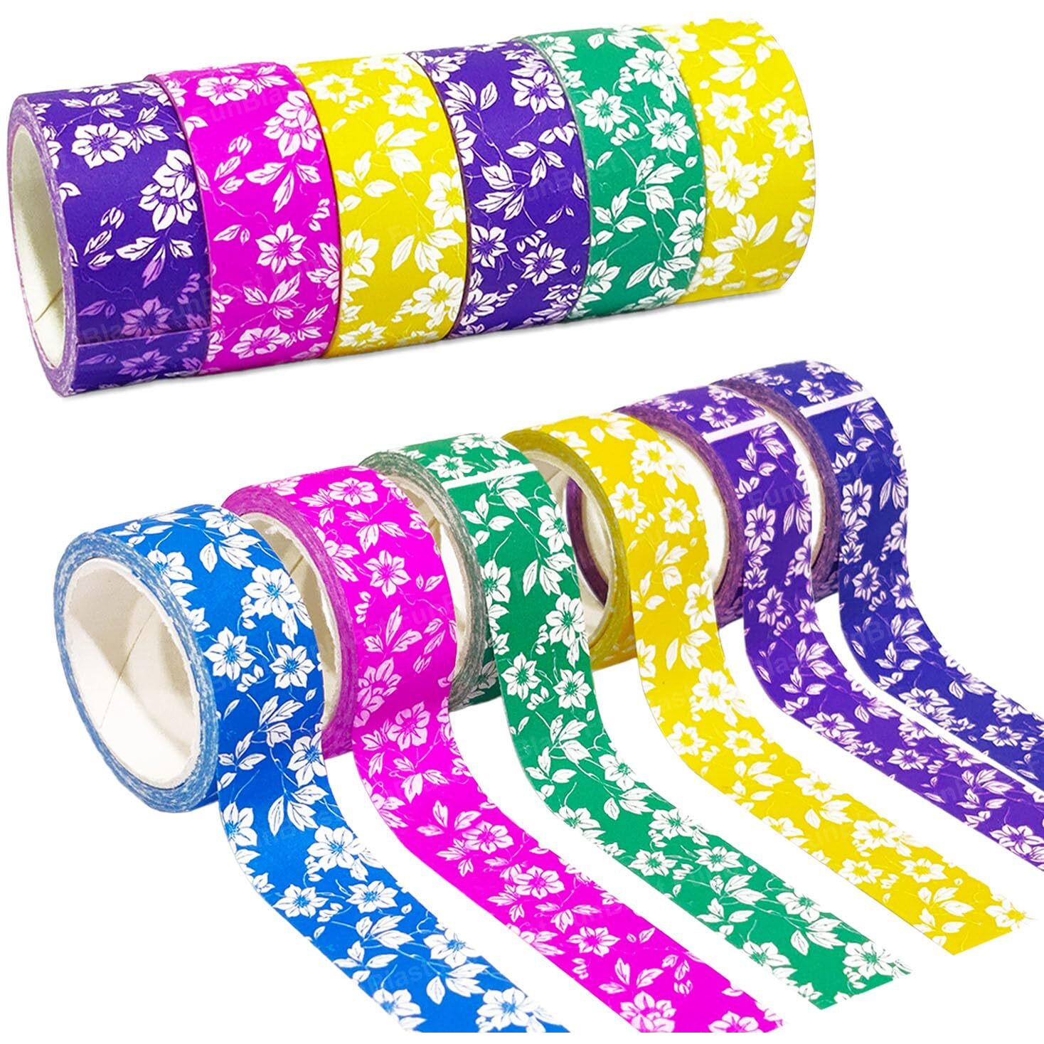 Funblast Set Of 6 Attractive Floral Design Paper Tape - Self Adhesive Paper Tapes For Decoration, Gift Wrapping Tapes, Diy Art And Craft (Multicolor) Size  20Mm X 5Mm
