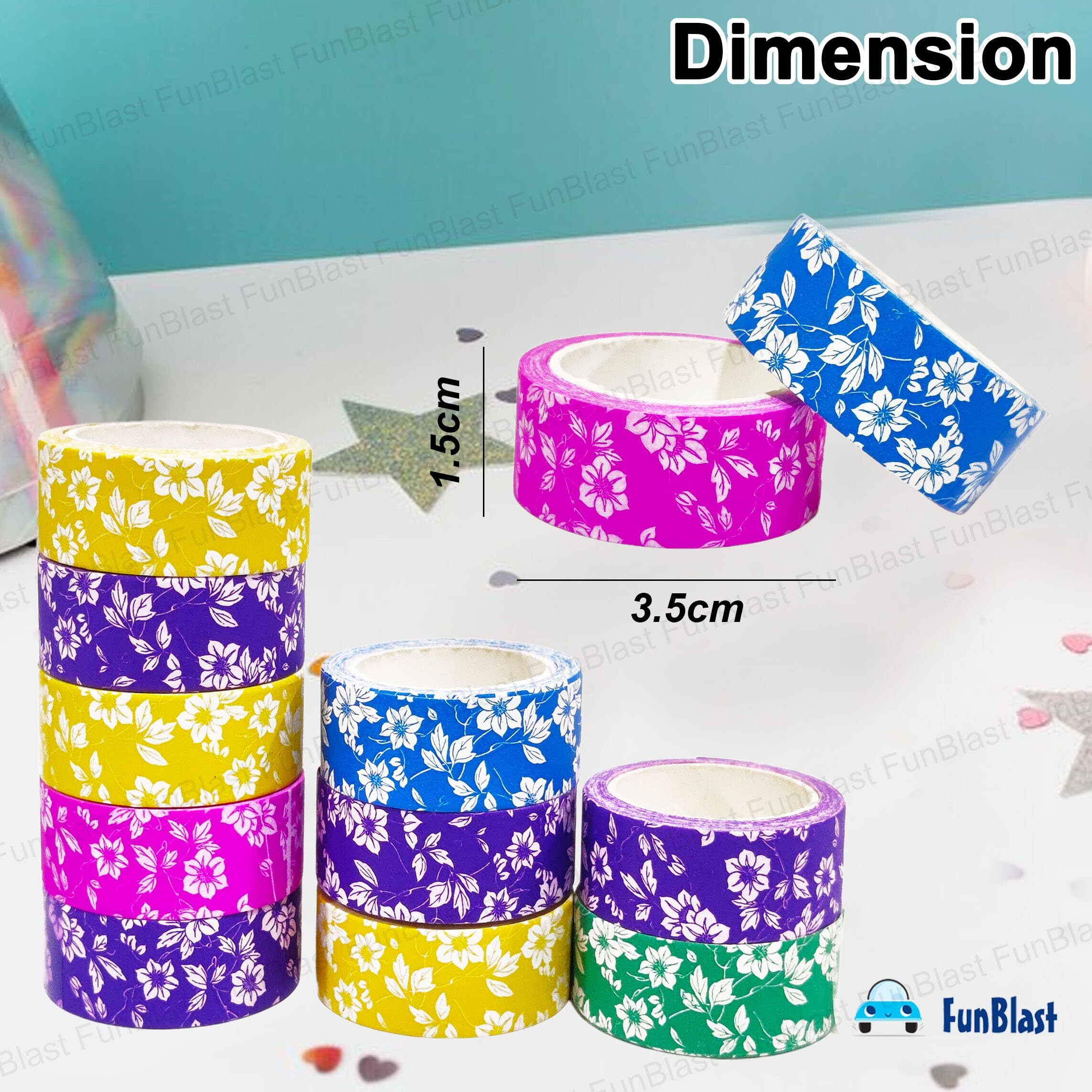 Funblast Set Of 6 Attractive Floral Design Paper Tape - Self Adhesive Paper Tapes For Decoration, Gift Wrapping Tapes, Diy Art And Craft (Multicolor) Size  20Mm X 5Mm