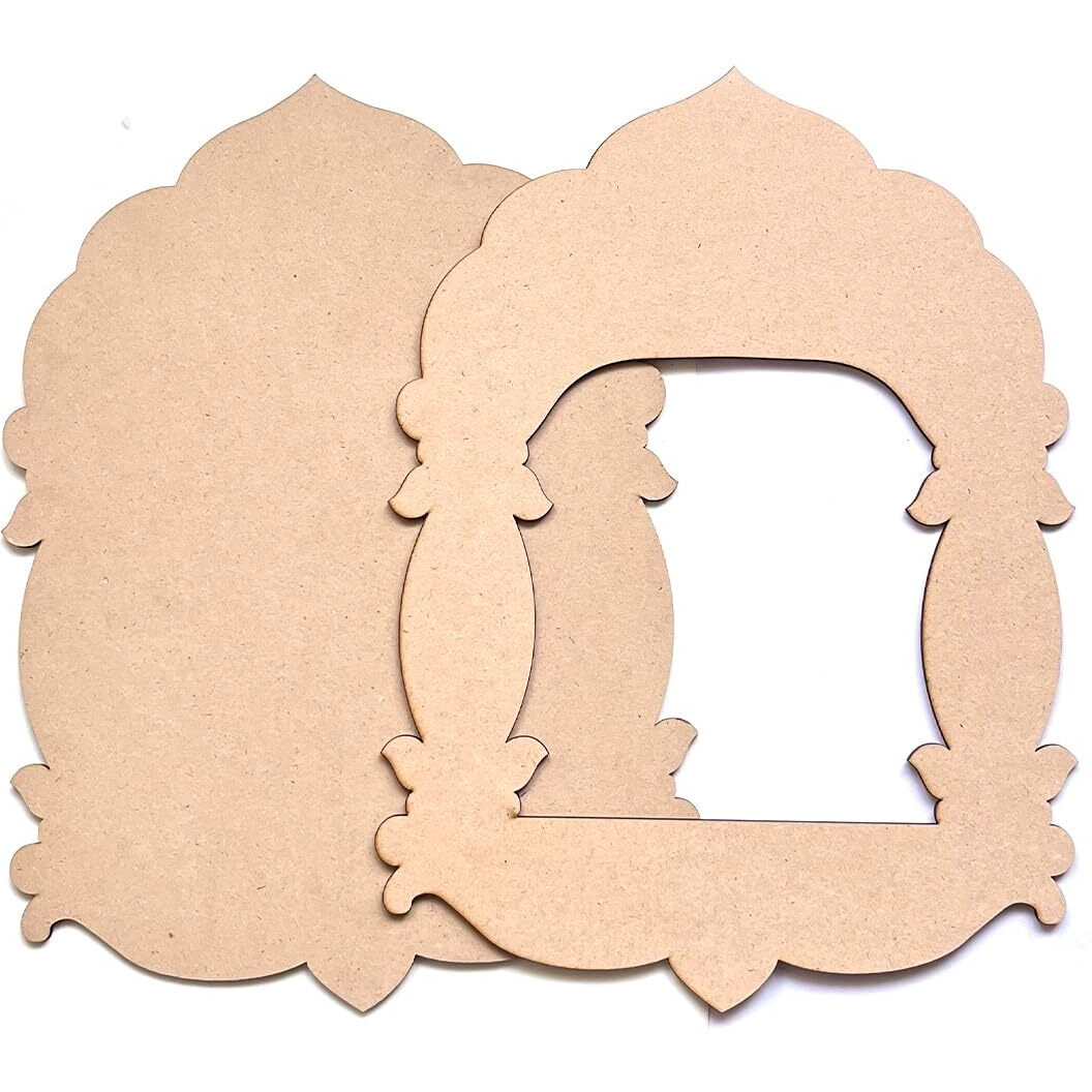 Adikala Plain Jharokha Mdf Cutout For Diy Art And Craft | Wall Hanging Decorations, Festival Gift, Wedding 13X9(In) | 33.02X22.84(Cm) (Design 10)