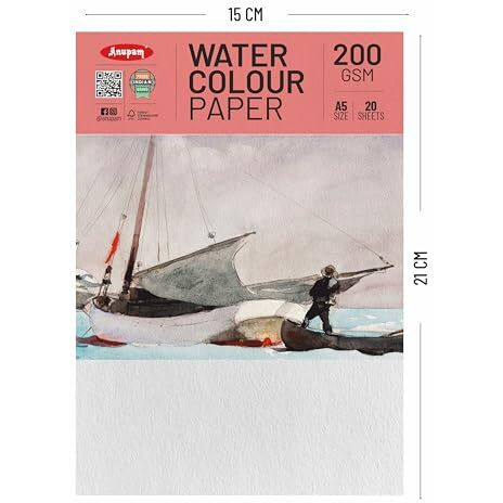 Anupam Watercolor Paper A5 200 Gsm - Cold-Pressed, Acid-Free, Both Side Usable Water Colour Papers For Watercolour, Acrylic, Gouache, Ink & Mixed Media, 20 Sheets (Pack Of 2)