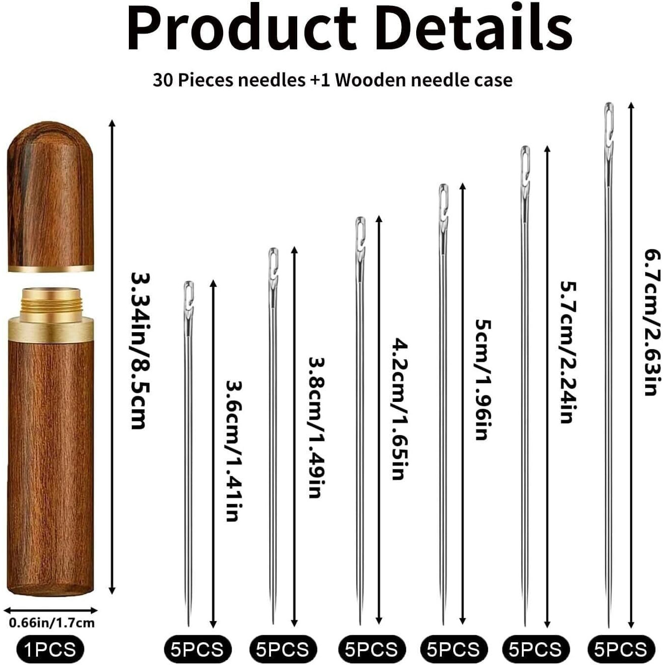 Epsilon 30Pcs Self-Threading Quilting Needles With Wooden Case  Easy Side Threading Needles In 3 Sizes For Quilting, Embroidery, Hand Sewing, Diy, And Mending