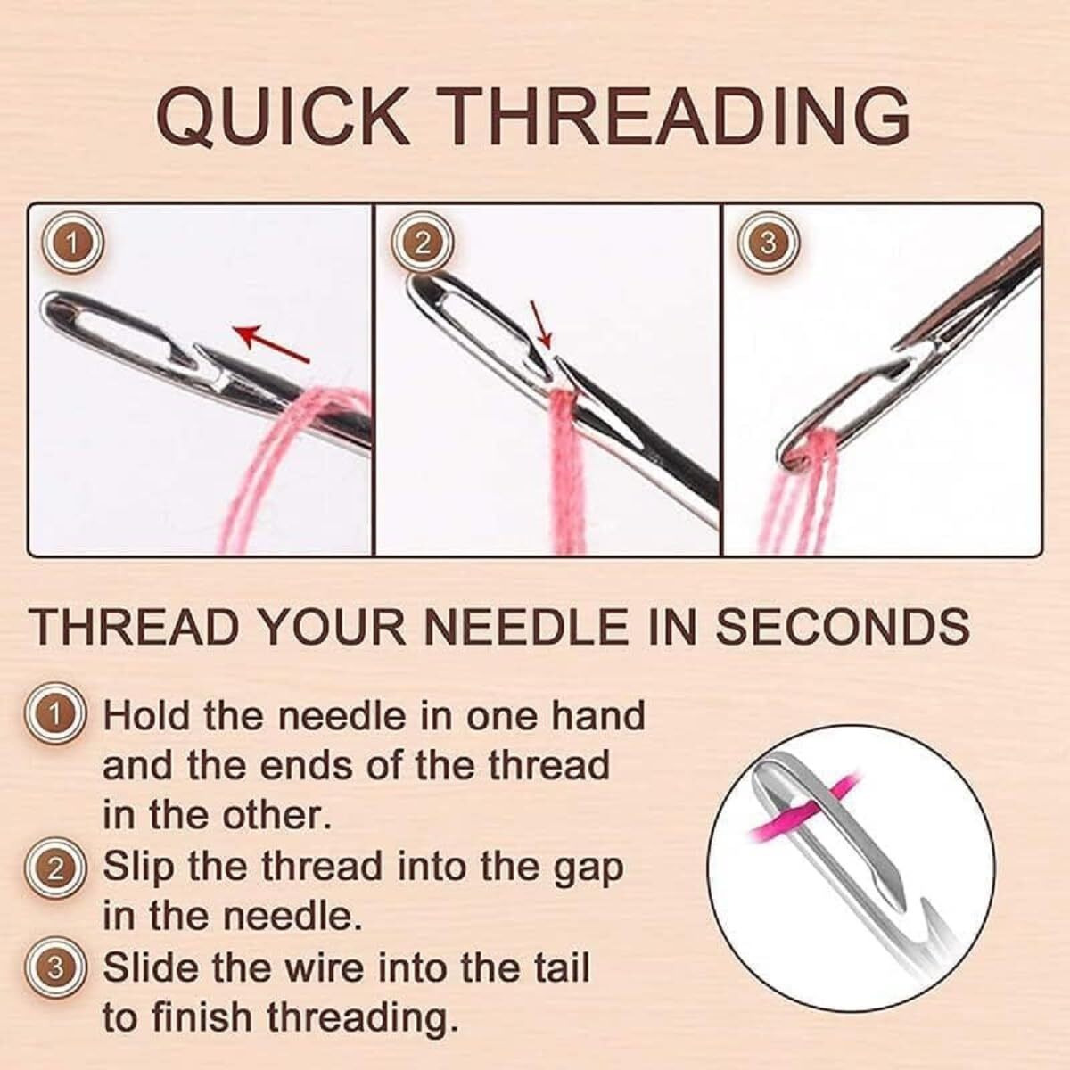 Epsilon 30Pcs Self-Threading Quilting Needles With Wooden Case  Easy Side Threading Needles In 3 Sizes For Quilting, Embroidery, Hand Sewing, Diy, And Mending