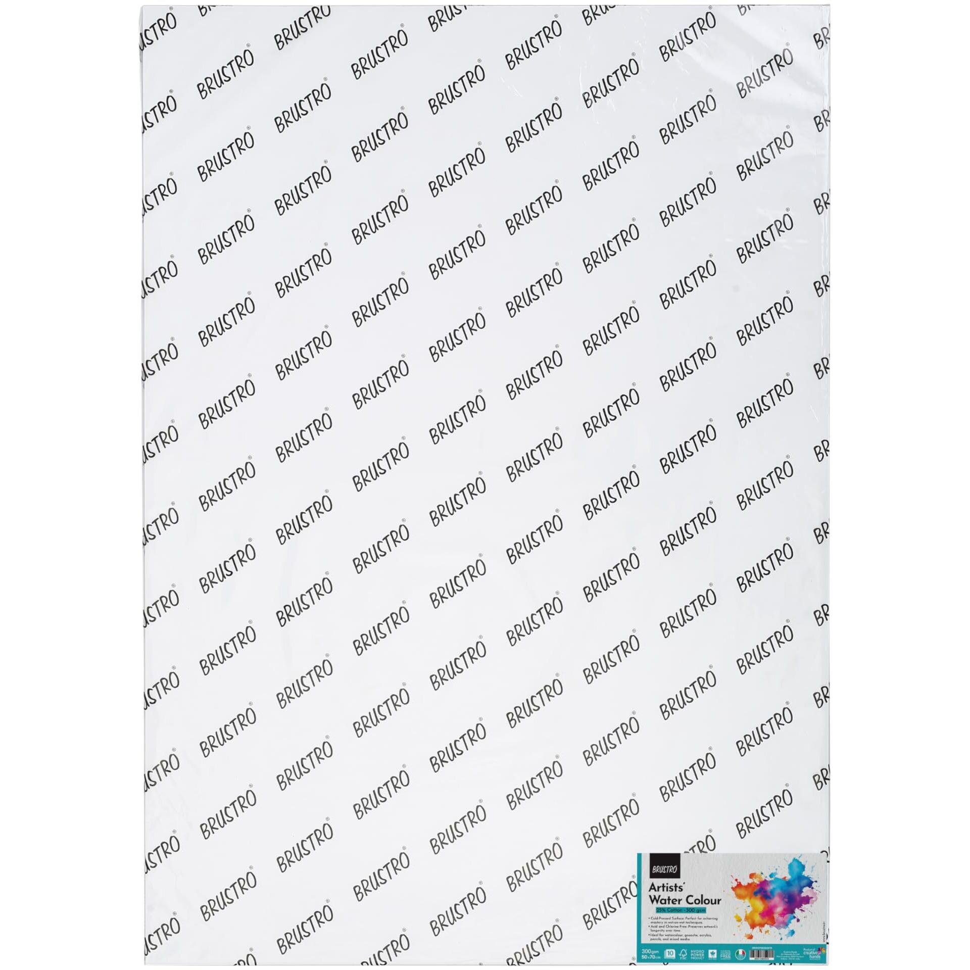 Brustro Artists Watercolour Paper 25% Cotton Cold Pressed 300 Gsm, Size 50 X 70 Cm, 10 Sheets