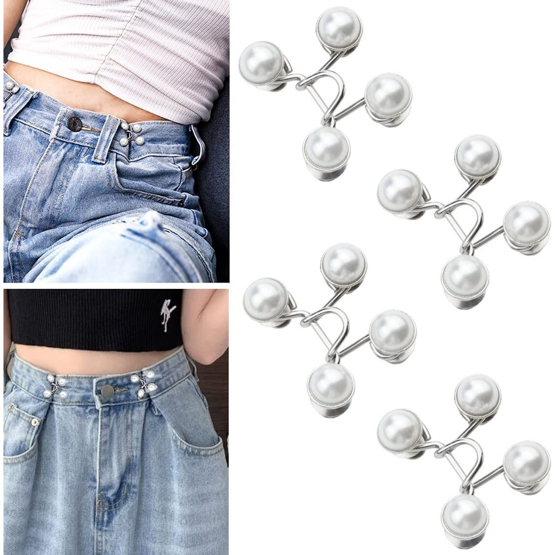 Wzt 20 Pieces Adjustable Jean Button Pin Set, White Pearl