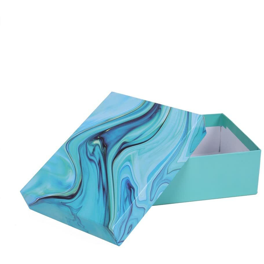 Grownex Empty Cardboard Rigid Box Lid Pattern, Birthday Return Gift, Corporate Gifting, Baby Shower, 9.3X7X3 Inches (Pack Of 2), Blue