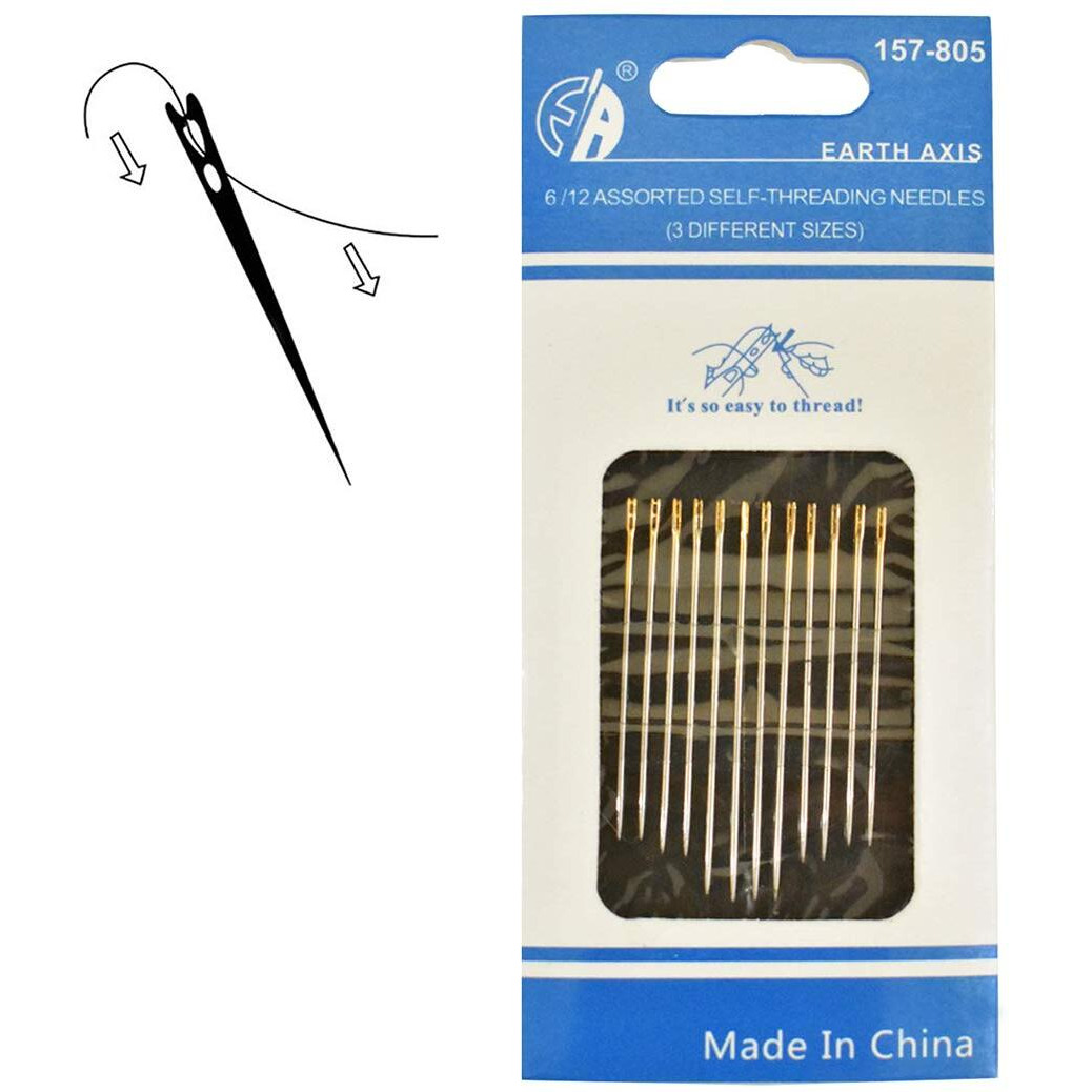 Embroiderymaterial 6/12 Assorted Self Threading Needles Pack Of 12 (3 Different Sizes Needles)
