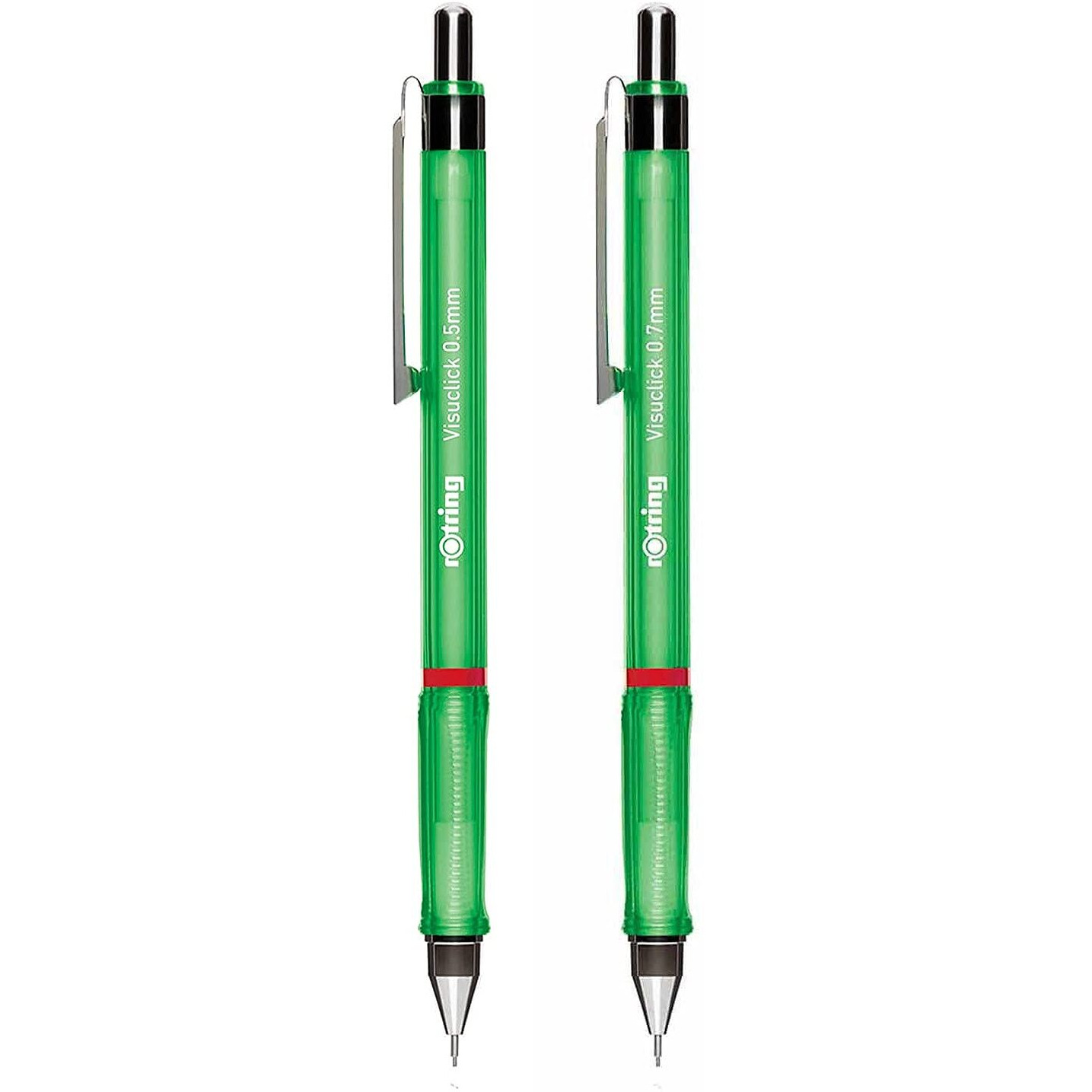 Rotring Visuclick 0.5Mm & 0.7Mm Mechanical Pencils, 2B Lead, Green Barrel - Total 2 Pieces
