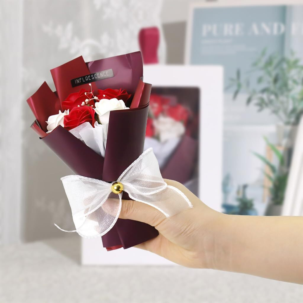 Hasthip Hand Soap Flower With Gift Box Romantic Mini Rose Artificial Flowers Bouquet Valentine's Day Gift Birthday Gift For Girlfriend Mothers Day Gift Unique Gifts For Women, 20Cmx14Cmx8.5Cm
