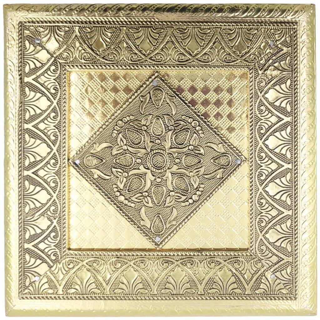 Purpledip Wooden Dry Fruits Box With Oxidized Metal Sheet 'Wild Flower' For 500 Grams Nuts Chocolates Diwali Festival Gift (12206)