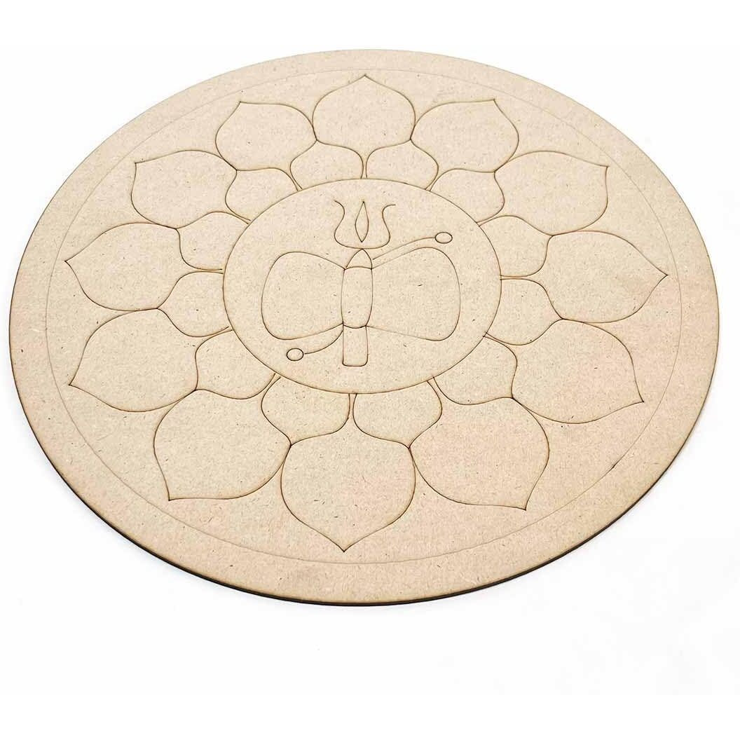 Adikala Mandala Art Inspired By Lord Shiva, Pine Mdf Boards 12 X 12 Inches, 3.5Mm Thickness, Set Of 2, Decorative Hanging Hook Included