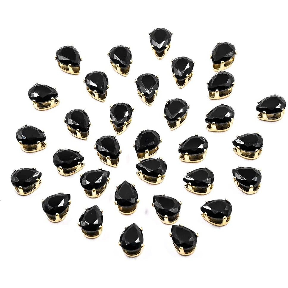 Embroiderymaterial Sew On Crystal Stone Rhinestone Beads For Fabric, Craft, Embroidery, Sewing And Jewellery Making With Crown Prong Claws Setting (6X8Mm - 25 Pieces, Black)