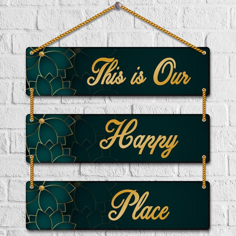 Yey Our Favourite Place Wooden Wall Hanging For Home Decor | Office | Living Room | Bedroom | Quotes Decorative Items (3 Piece Wall Hanging, Multicolor) (Our Happy Place)