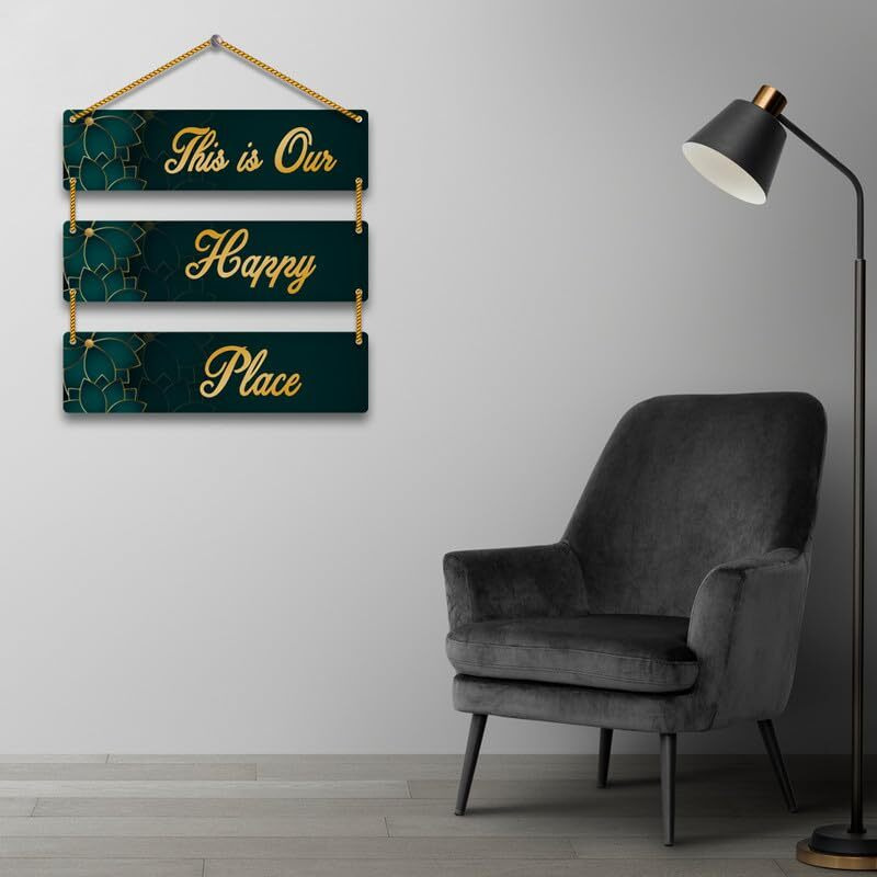 Yey Our Favourite Place Wooden Wall Hanging For Home Decor | Office | Living Room | Bedroom | Quotes Decorative Items (3 Piece Wall Hanging, Multicolor) (Our Happy Place)