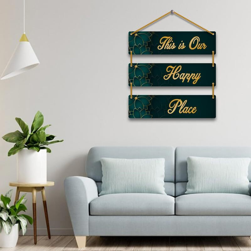 Yey Our Favourite Place Wooden Wall Hanging For Home Decor | Office | Living Room | Bedroom | Quotes Decorative Items (3 Piece Wall Hanging, Multicolor) (Our Happy Place)