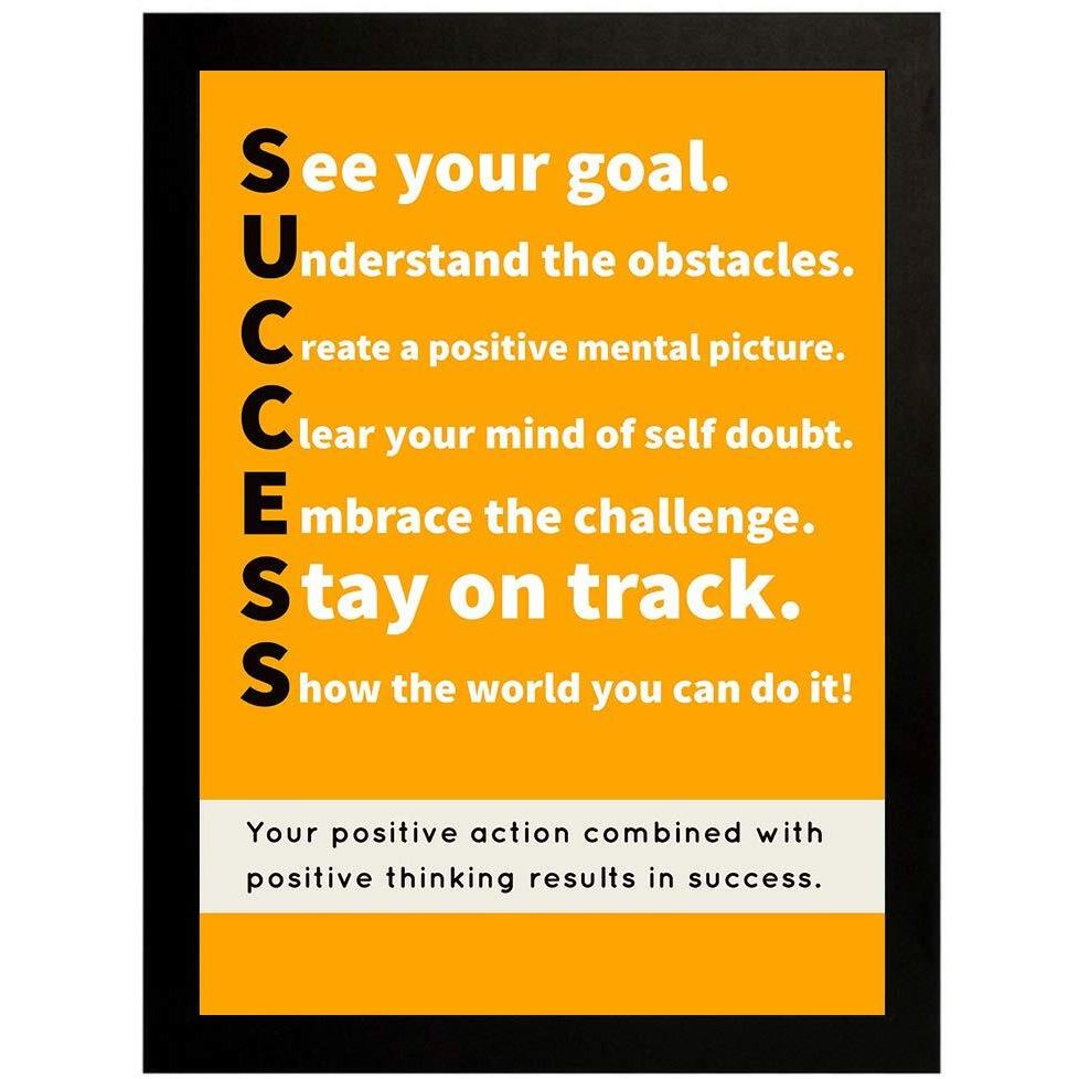 Interio Crafts Motivational Success Quote Framed Poster,Inspirational Wall Art For Home & Office Decor Black Frame, Size 13&quotX10" Inches.