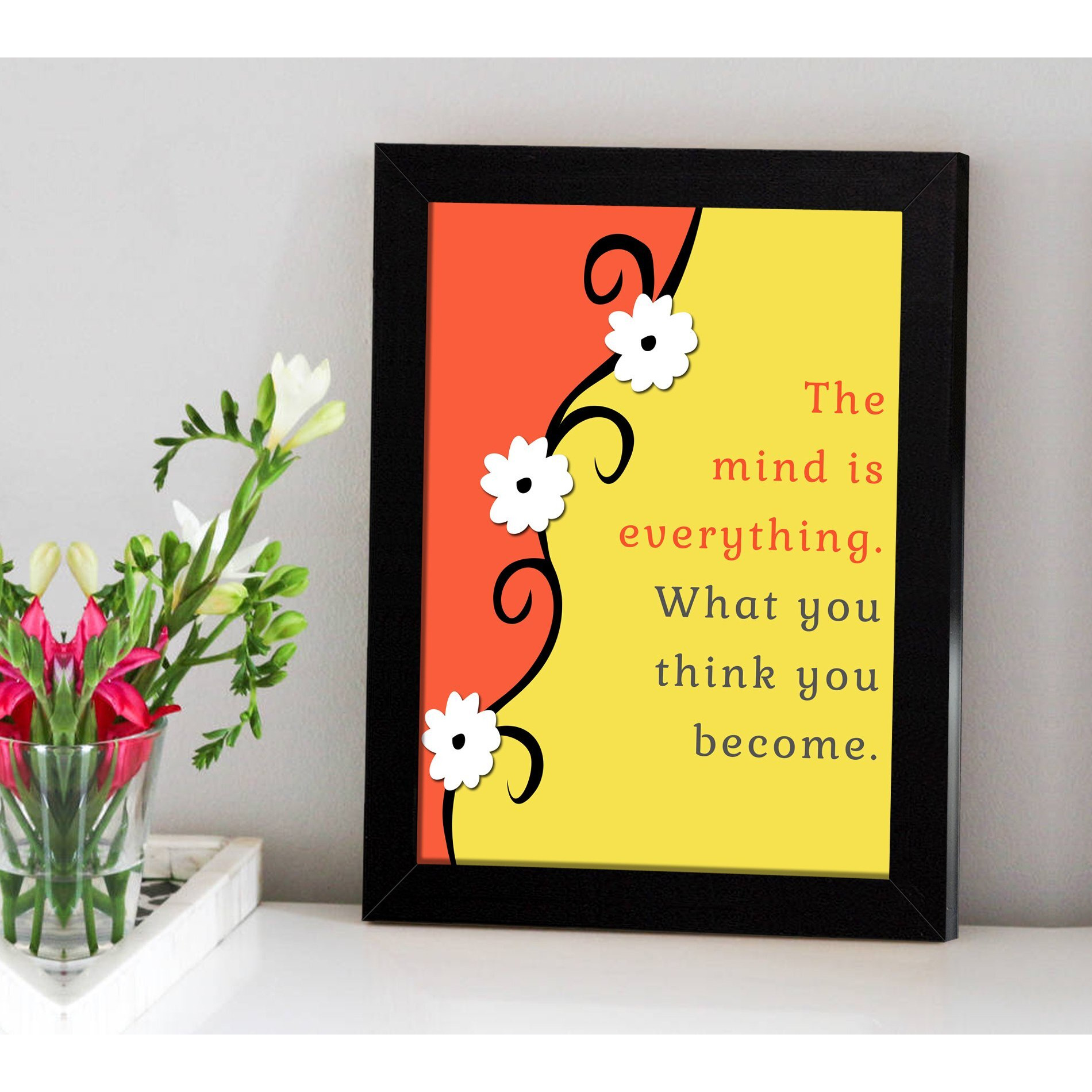 Tied Ribbons The Mind Is Everything, You Become What You Think Inspirational Poster For Office Desk With Frame(13.6 Inch X 10.2 Inch,Multicolor, Engineered Wood)