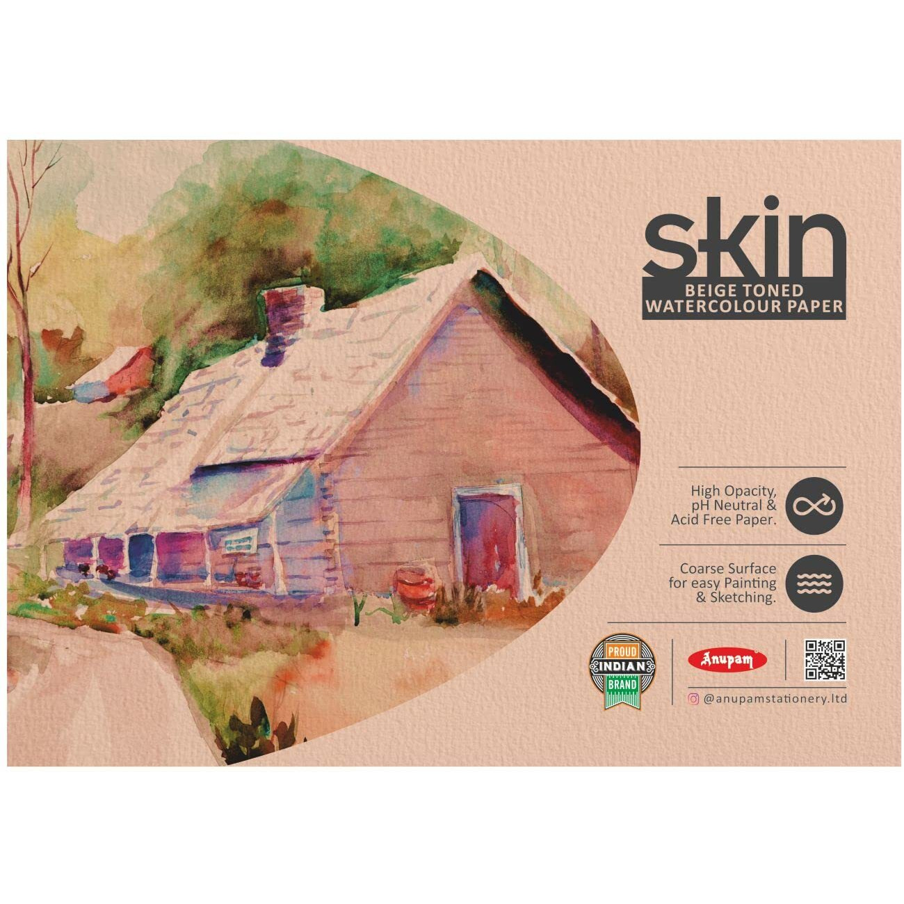 Anupam Skin Toned Watercolour Paper Pad - Beige Toned - Cold Press Paper - 225 Gsm - 15 Sheets - A5