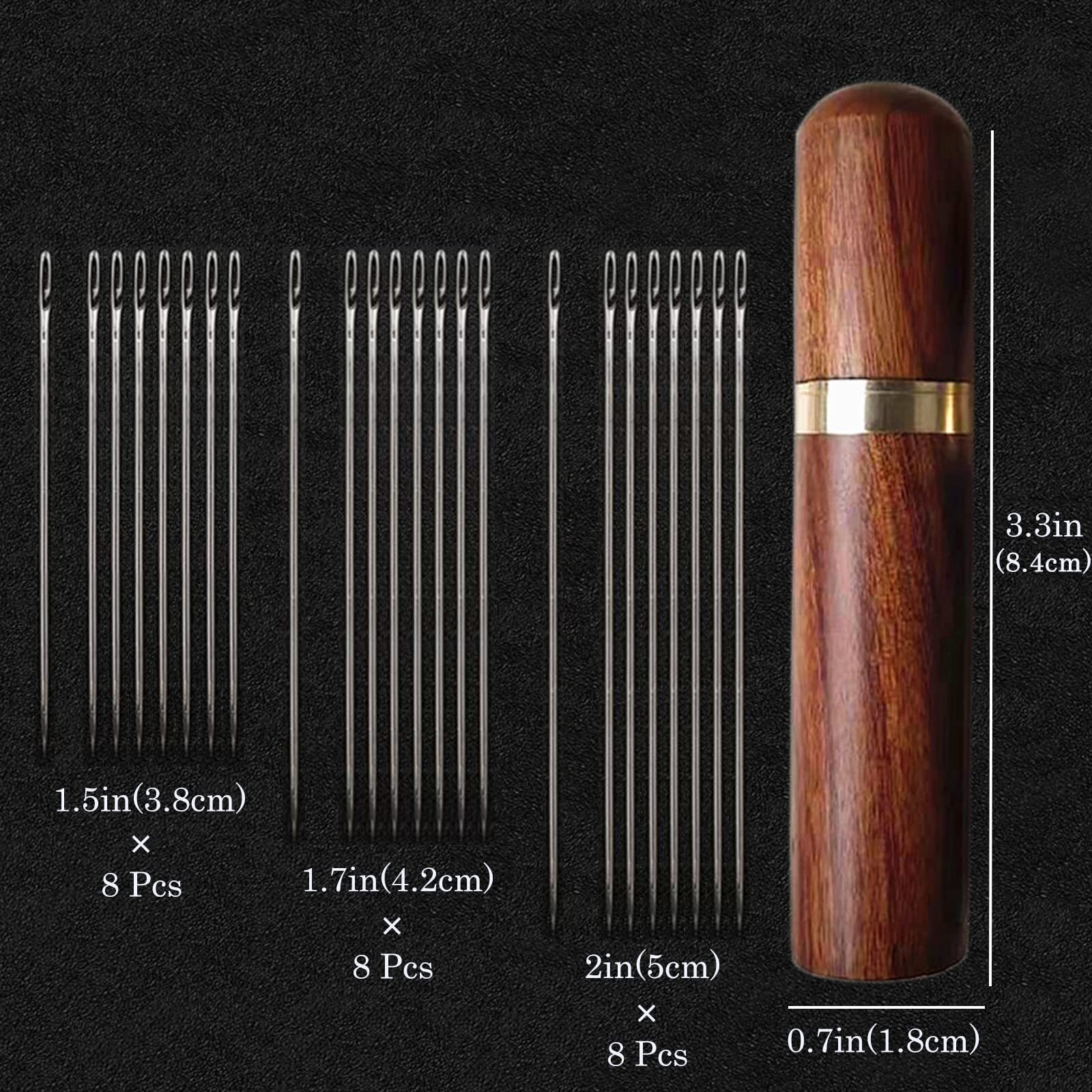 Yawall Self Threading Needles - 24 Piece Set With Wood Case, Easy Threading For Embroidery & Sewing