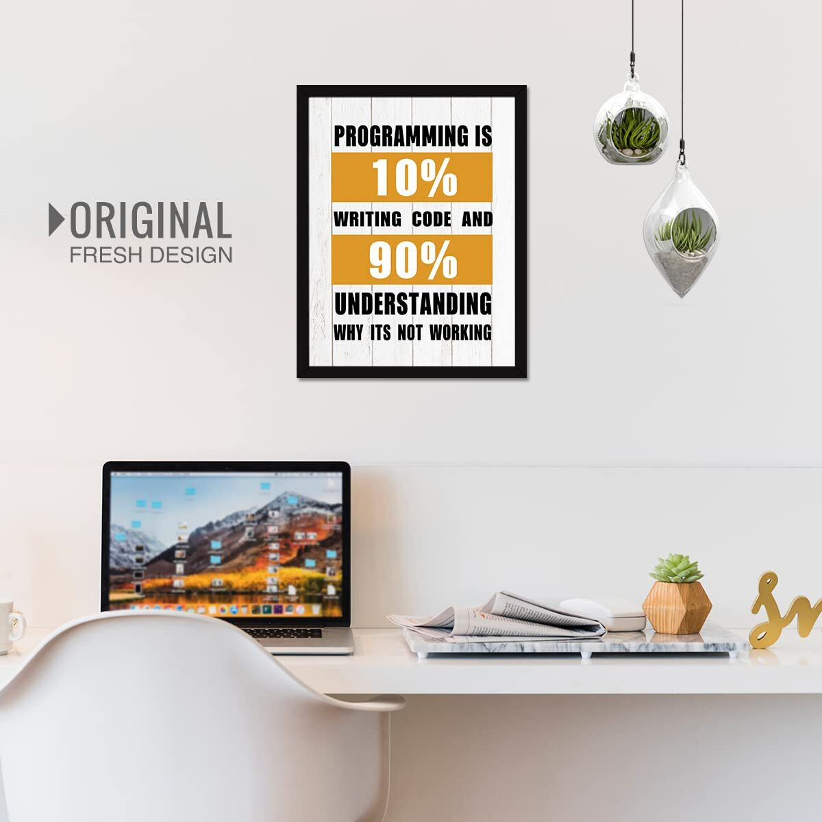 Chaka Chaundh - Coding Quotes Frames - Engineering Quotes Wall Frames - Quotes Wall Frames Coding - Programming Quotes Posters - (13.6 X 10.6 Inches) (Programming Is 10% - White)