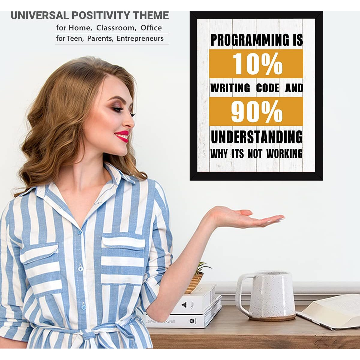 Chaka Chaundh - Coding Quotes Frames - Engineering Quotes Wall Frames - Quotes Wall Frames Coding - Programming Quotes Posters - (13.6 X 10.6 Inches) (Programming Is 10% - White)
