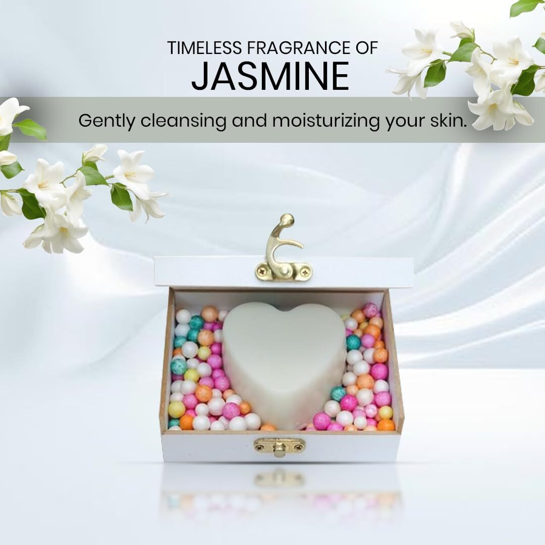 Ekaiva Organics Love Lush Romantic Jasmine Scented Heart Shape Bathing Bar With Classic Wooden Box  Handmade Premium Soap For Glowing Skin & Luxurious Bathing Experience- 125Gm