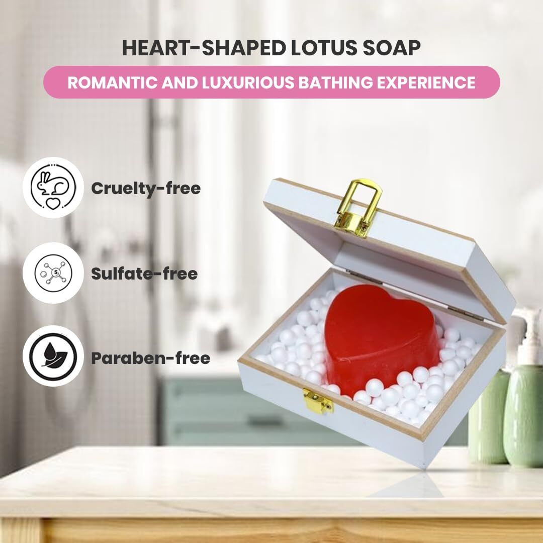 Ekaiva Organics Lotus Heart Shape Bathing Bars With Royal White Deluxe Wooden Box | Premium Handmade Soaps | Natural Moisturizing | Elegant Gifting | Paraben-Free | Daily Luxury Care