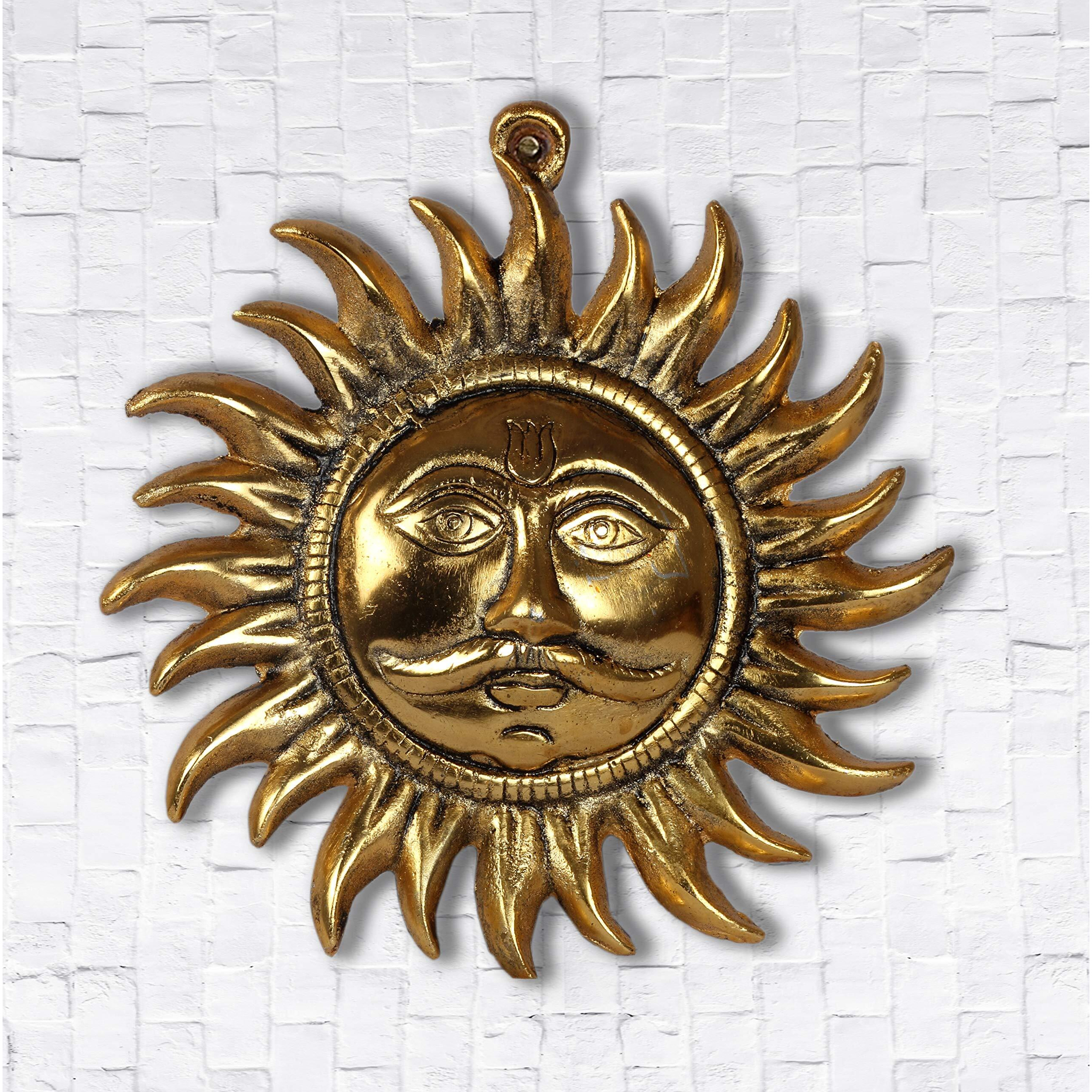Dreamkraft Metal Suryavanshi Pataka | Sun Main Door Wall Hanging For Home Decor And Gift Purpose (Gold, 18X18X2.5 Cm)